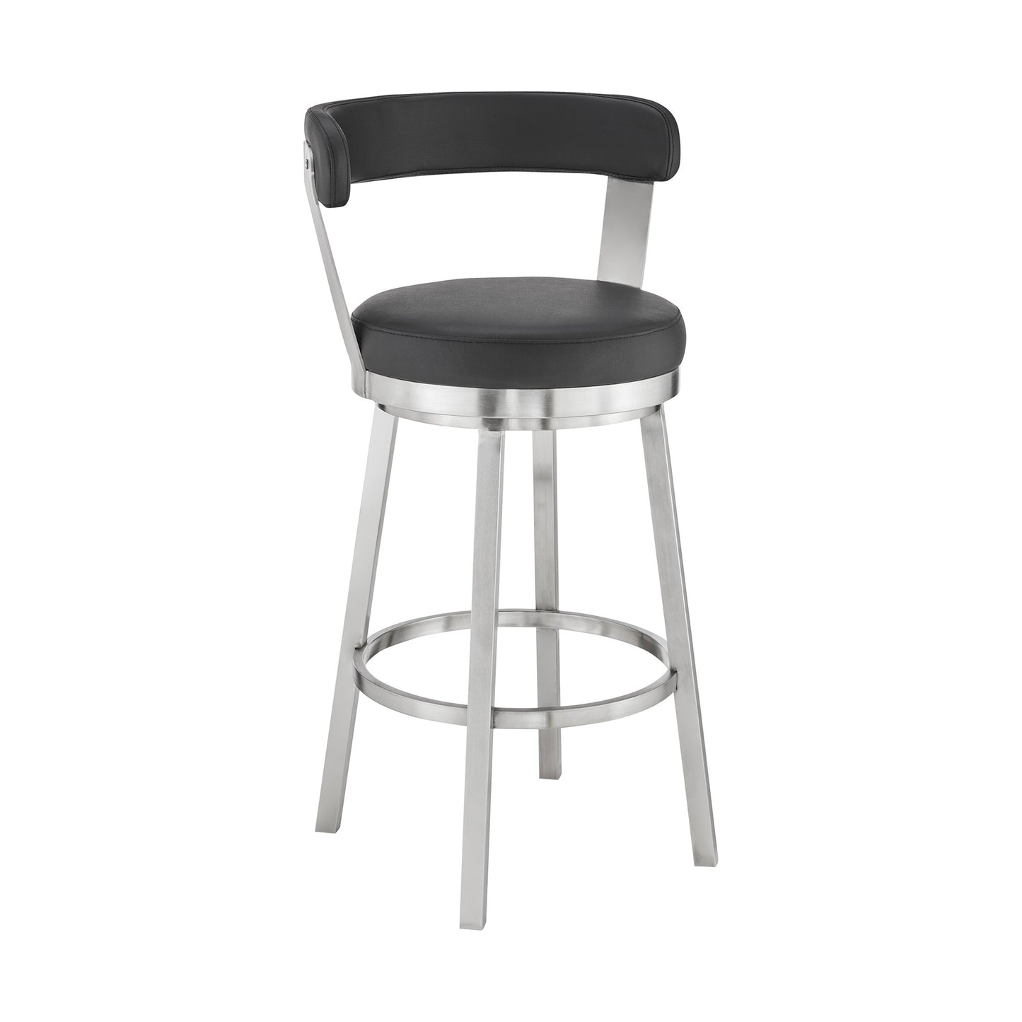 30" Chic Black Faux Leather with Stainless Steel Finish Swivel Bar Stool By Homeroots | Bar Stools | Modishstore - 2