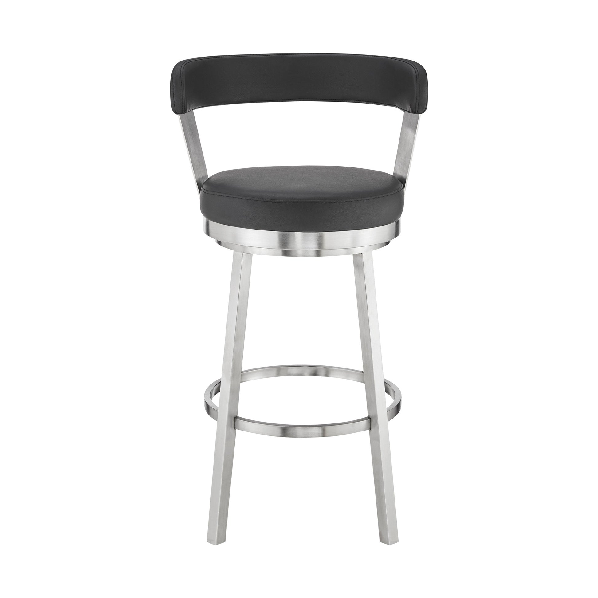 30" Chic Black Faux Leather with Stainless Steel Finish Swivel Bar Stool By Homeroots | Bar Stools | Modishstore - 3