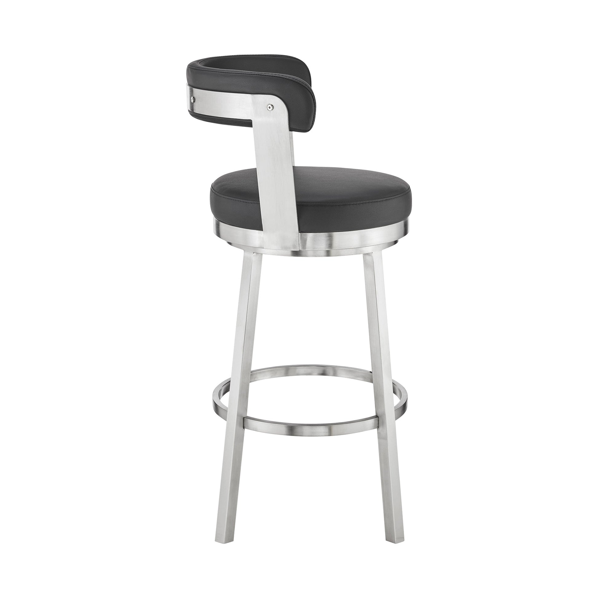 30" Chic Black Faux Leather with Stainless Steel Finish Swivel Bar Stool By Homeroots | Bar Stools | Modishstore - 4