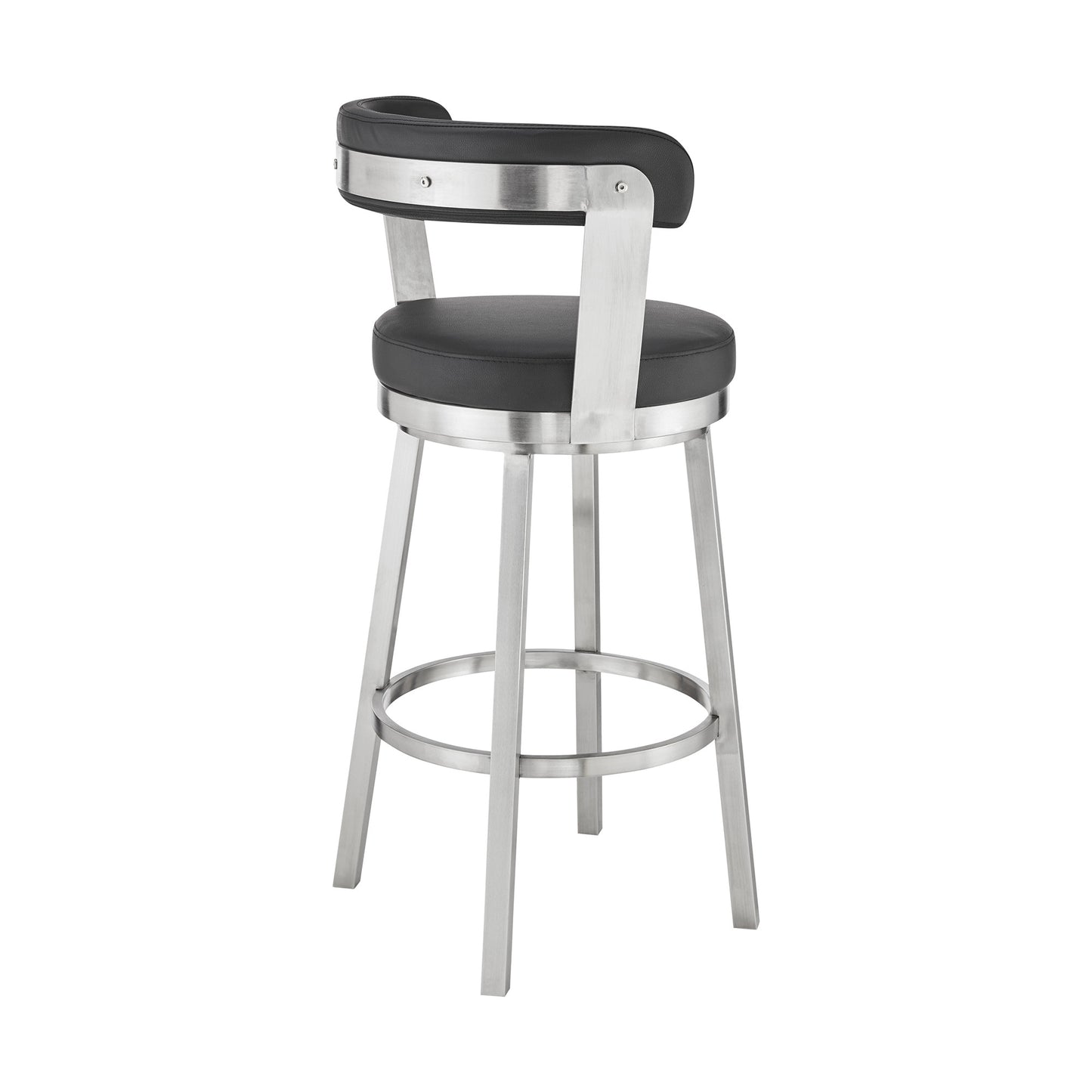 30" Chic Black Faux Leather with Stainless Steel Finish Swivel Bar Stool By Homeroots | Bar Stools | Modishstore - 5