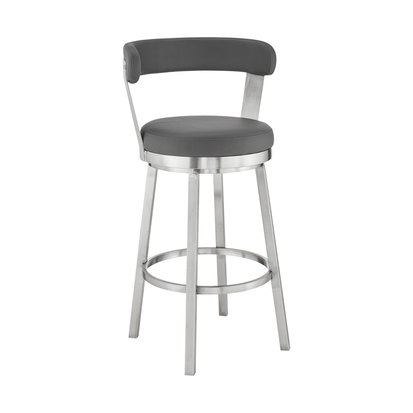 26" Chic Grey Faux Leather with Stainless Steel Finish Swivel Bar Stool By Homeroots | Bar Stools | Modishstore