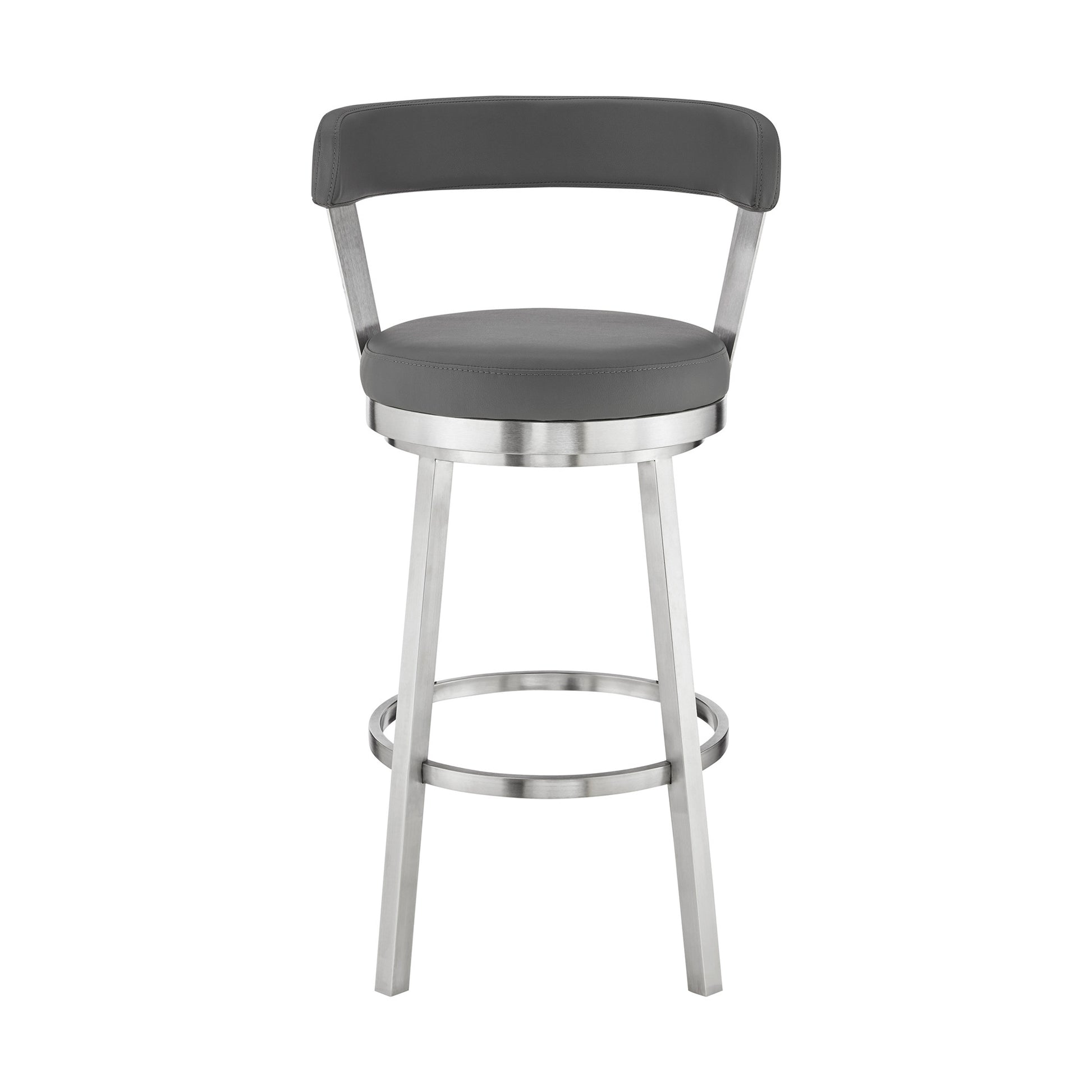 26" Chic Grey Faux Leather with Stainless Steel Finish Swivel Bar Stool By Homeroots | Bar Stools | Modishstore - 2