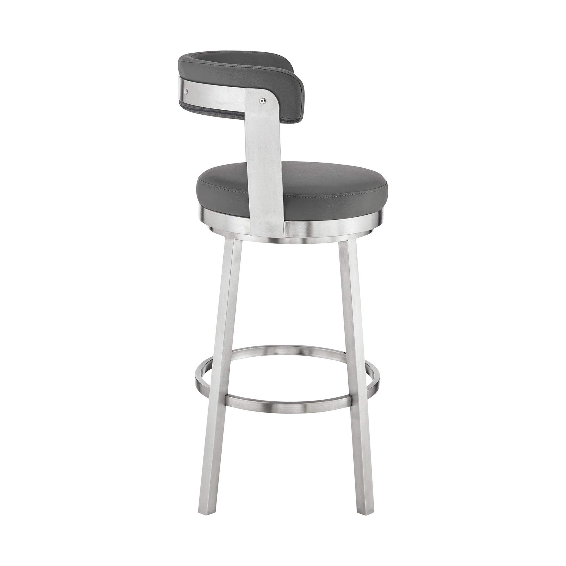 26" Chic Grey Faux Leather with Stainless Steel Finish Swivel Bar Stool By Homeroots | Bar Stools | Modishstore - 3