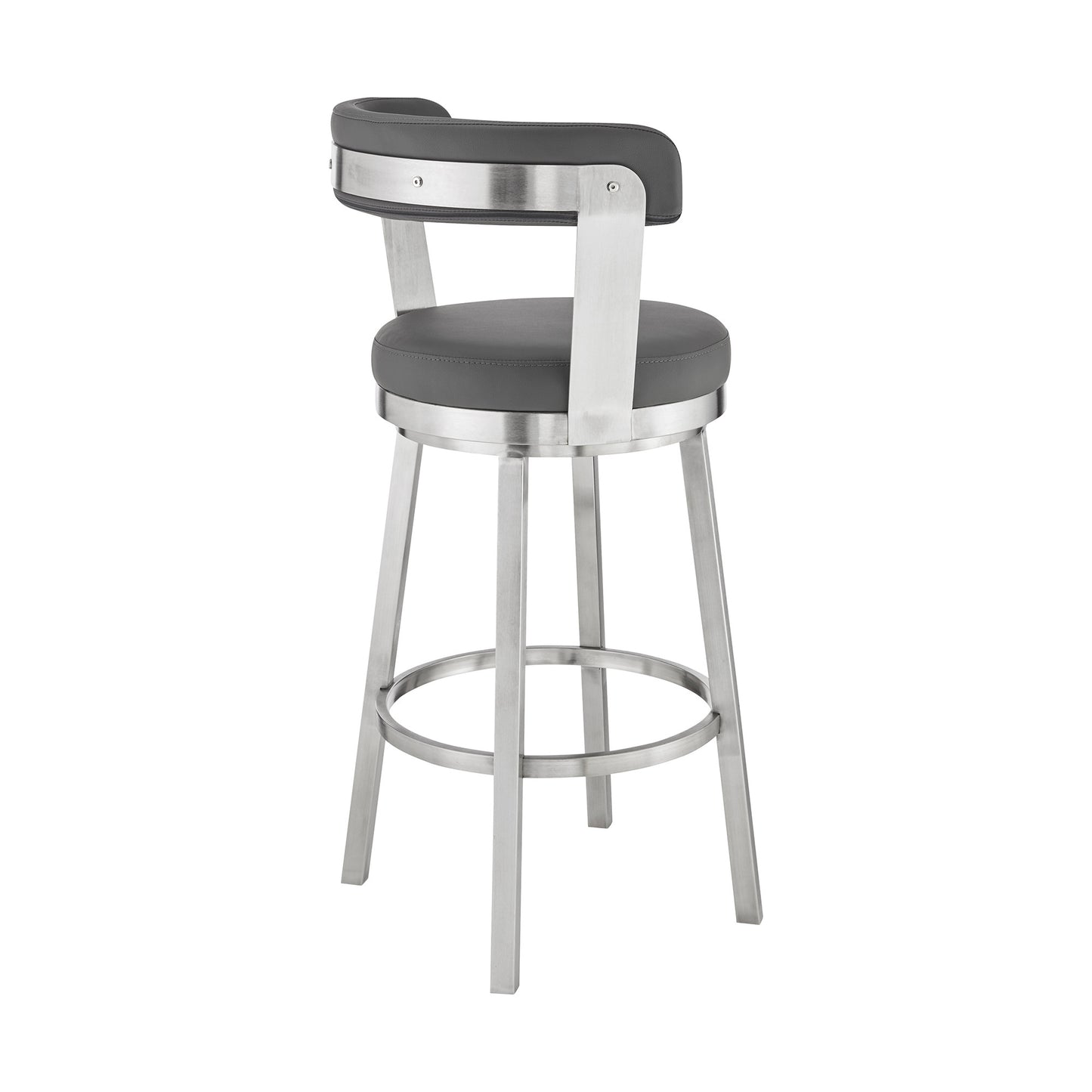 26" Chic Grey Faux Leather with Stainless Steel Finish Swivel Bar Stool By Homeroots | Bar Stools | Modishstore - 4