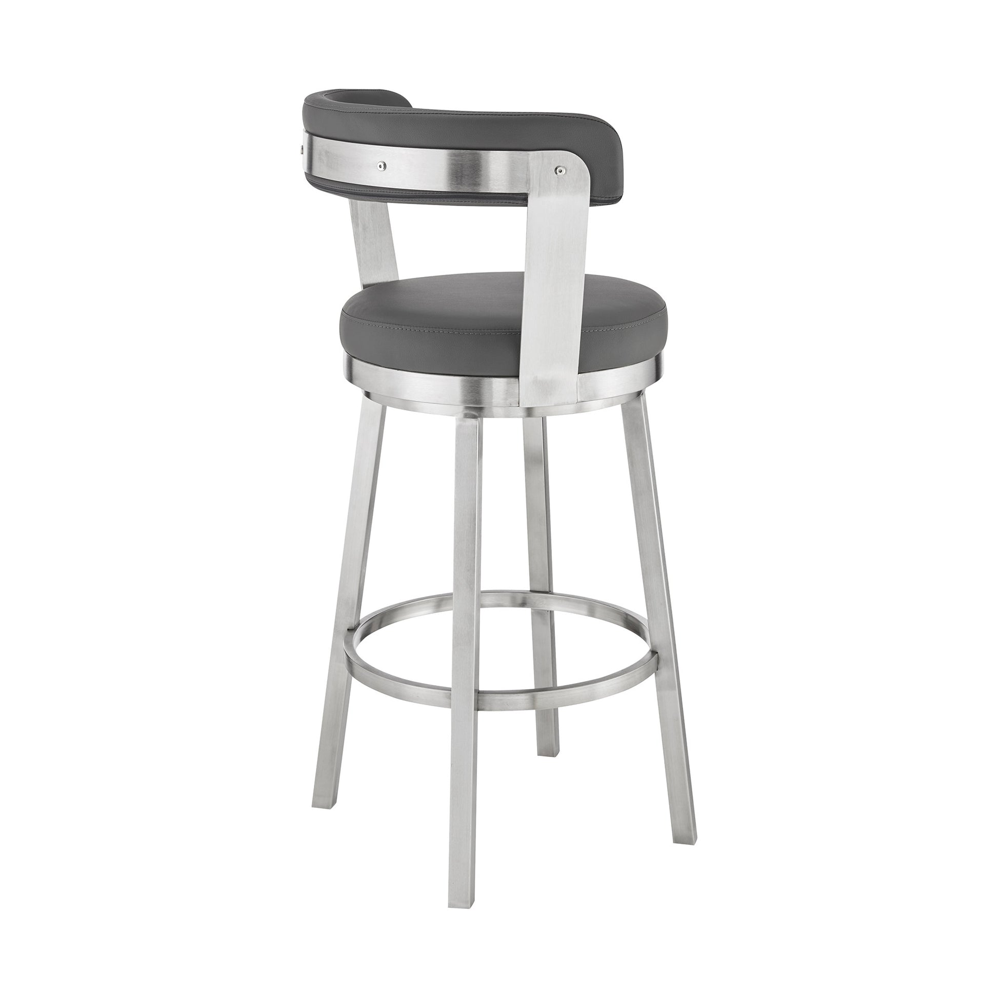 26" Chic Grey Faux Leather with Stainless Steel Finish Swivel Bar Stool By Homeroots | Bar Stools | Modishstore - 4