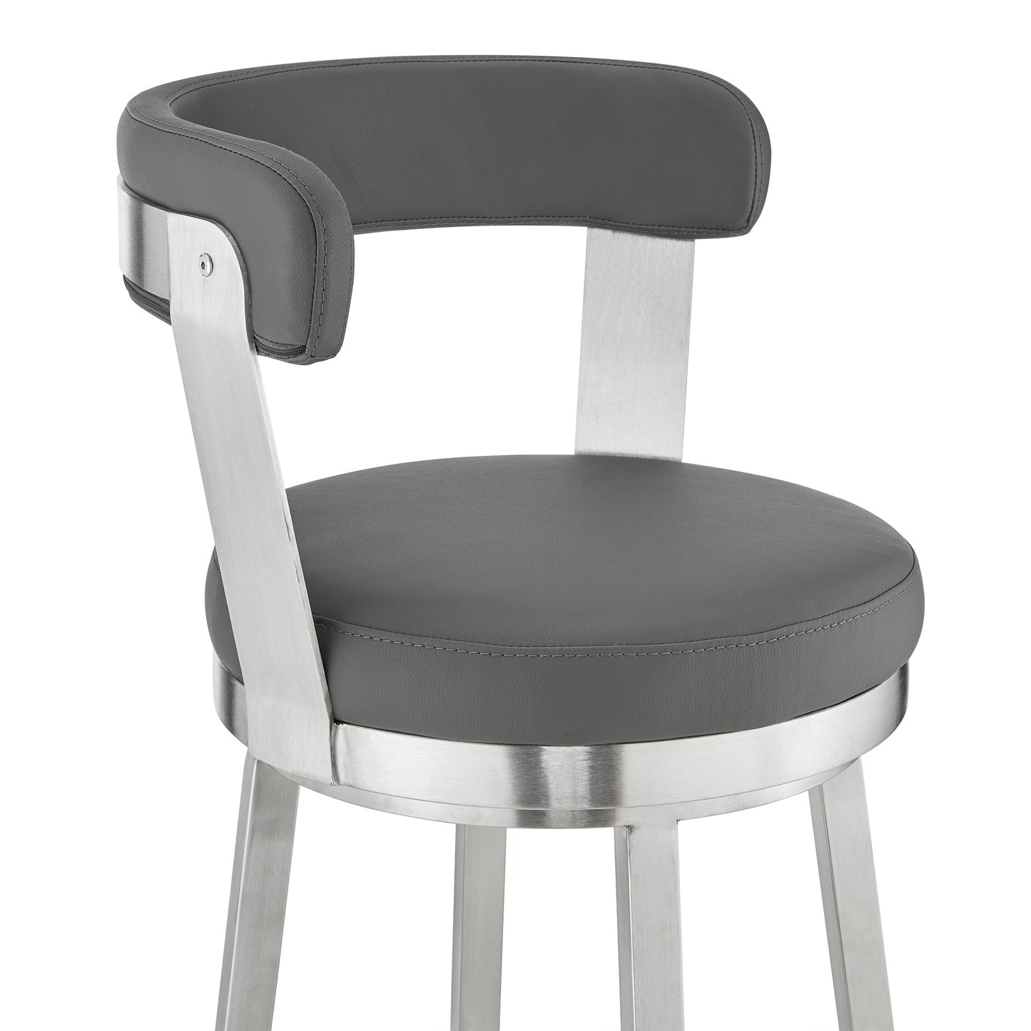 26" Chic Grey Faux Leather with Stainless Steel Finish Swivel Bar Stool By Homeroots | Bar Stools | Modishstore - 6