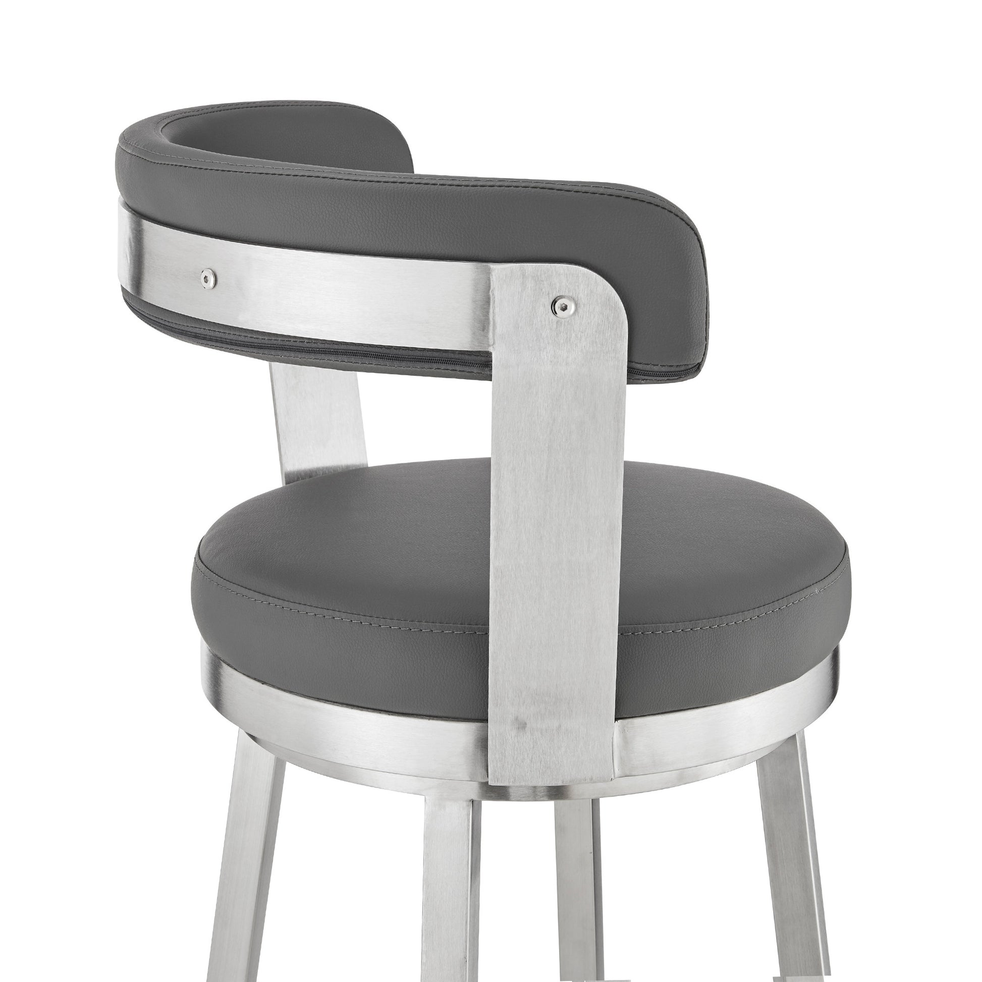 26" Chic Grey Faux Leather with Stainless Steel Finish Swivel Bar Stool By Homeroots | Bar Stools | Modishstore - 7