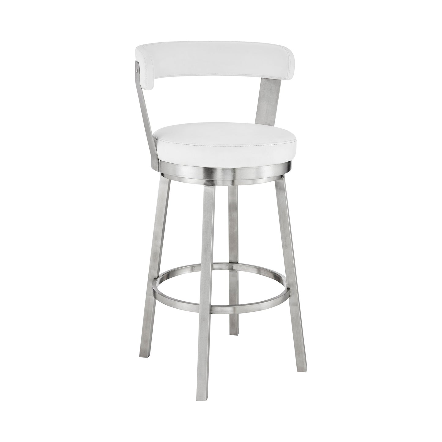 26" Chic White Faux Leather with Stainless Steel Finish Swivel Bar Stool By Homeroots | Bar Stools | Modishstore - 2