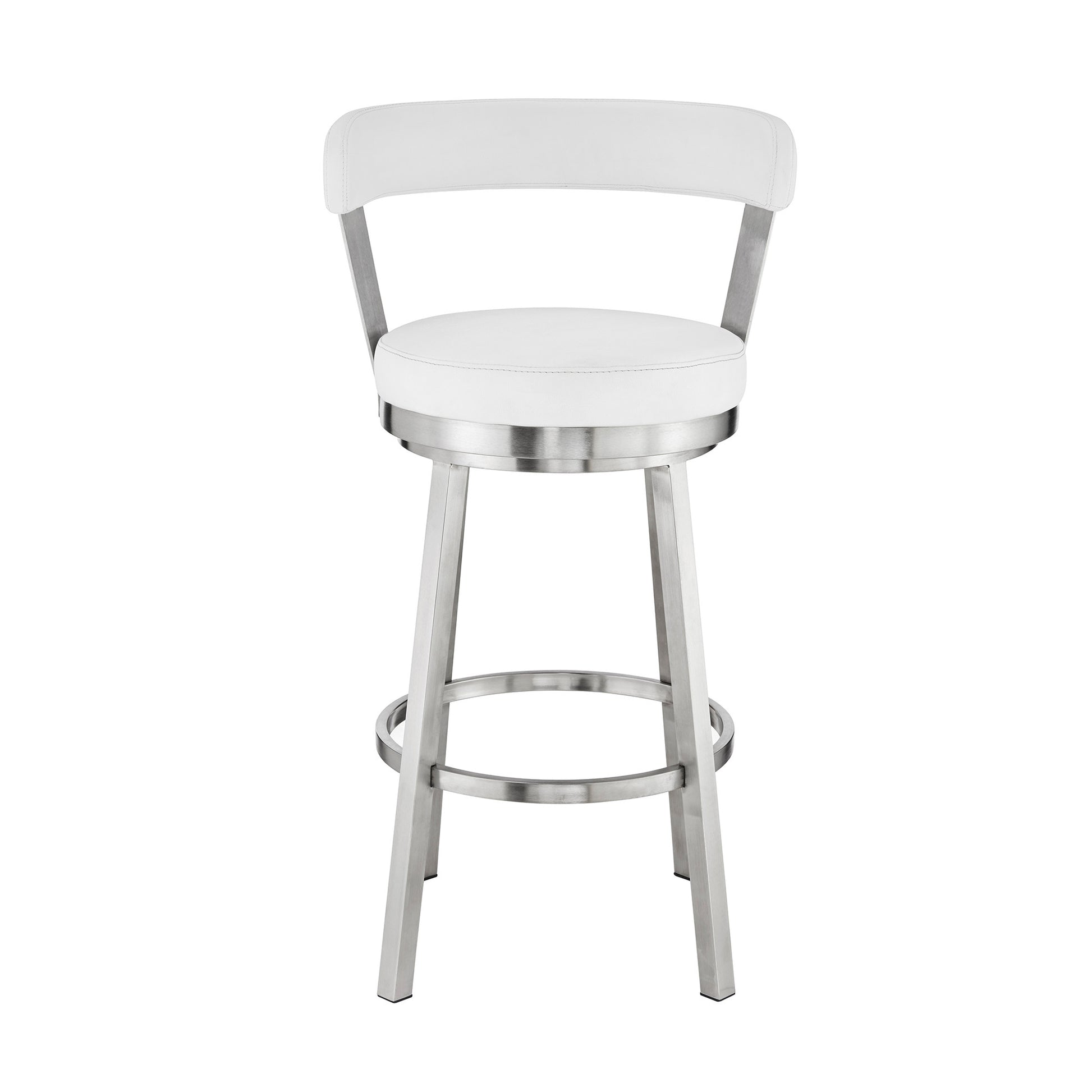 26" Chic White Faux Leather with Stainless Steel Finish Swivel Bar Stool By Homeroots | Bar Stools | Modishstore - 3