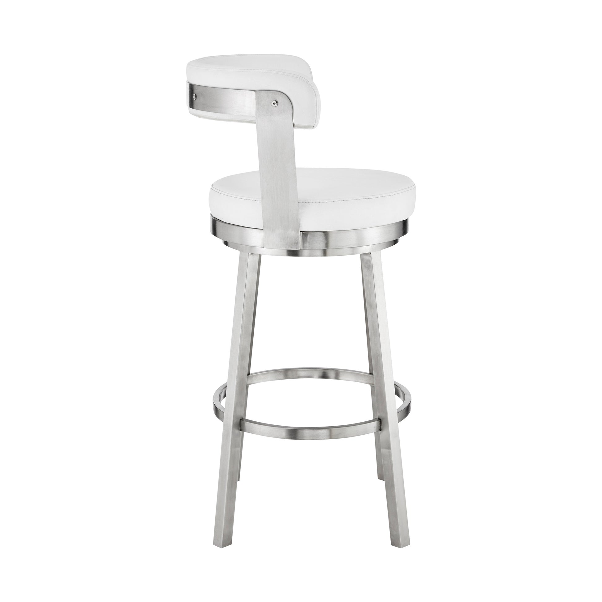 26" Chic White Faux Leather with Stainless Steel Finish Swivel Bar Stool By Homeroots | Bar Stools | Modishstore - 4