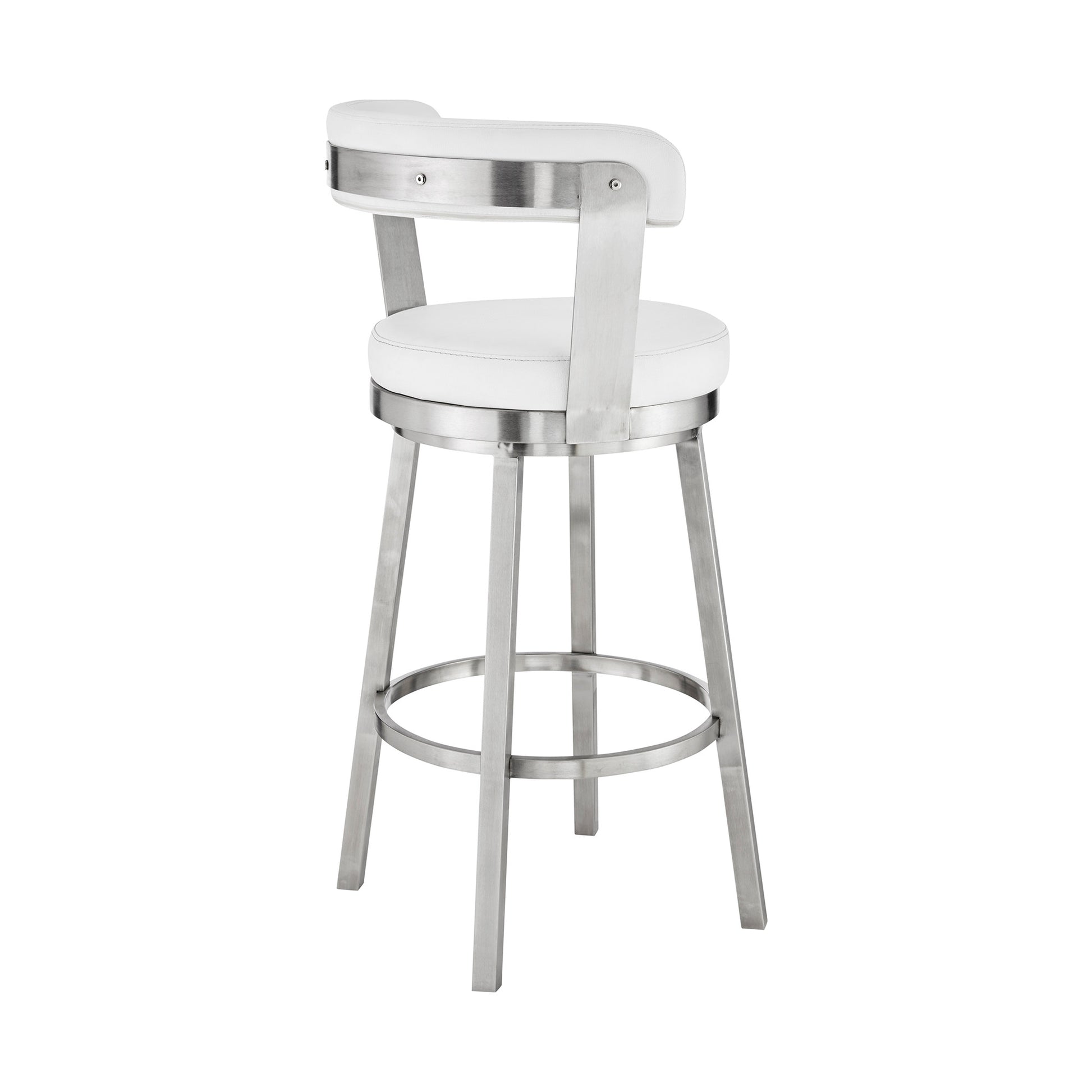 26" Chic White Faux Leather with Stainless Steel Finish Swivel Bar Stool By Homeroots | Bar Stools | Modishstore - 5