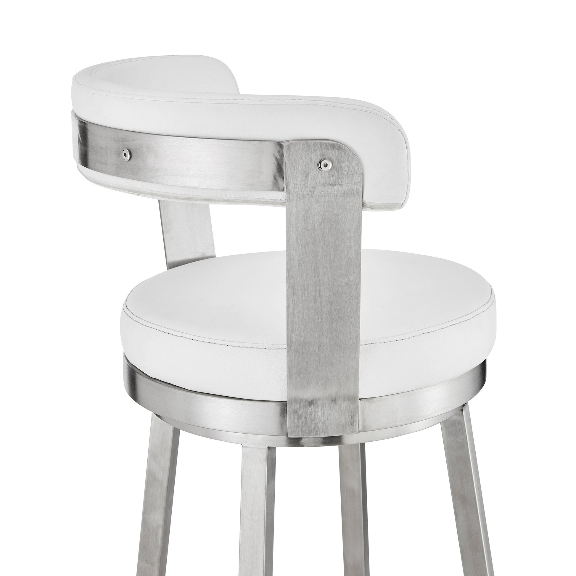 26" Chic White Faux Leather with Stainless Steel Finish Swivel Bar Stool By Homeroots | Bar Stools | Modishstore - 8