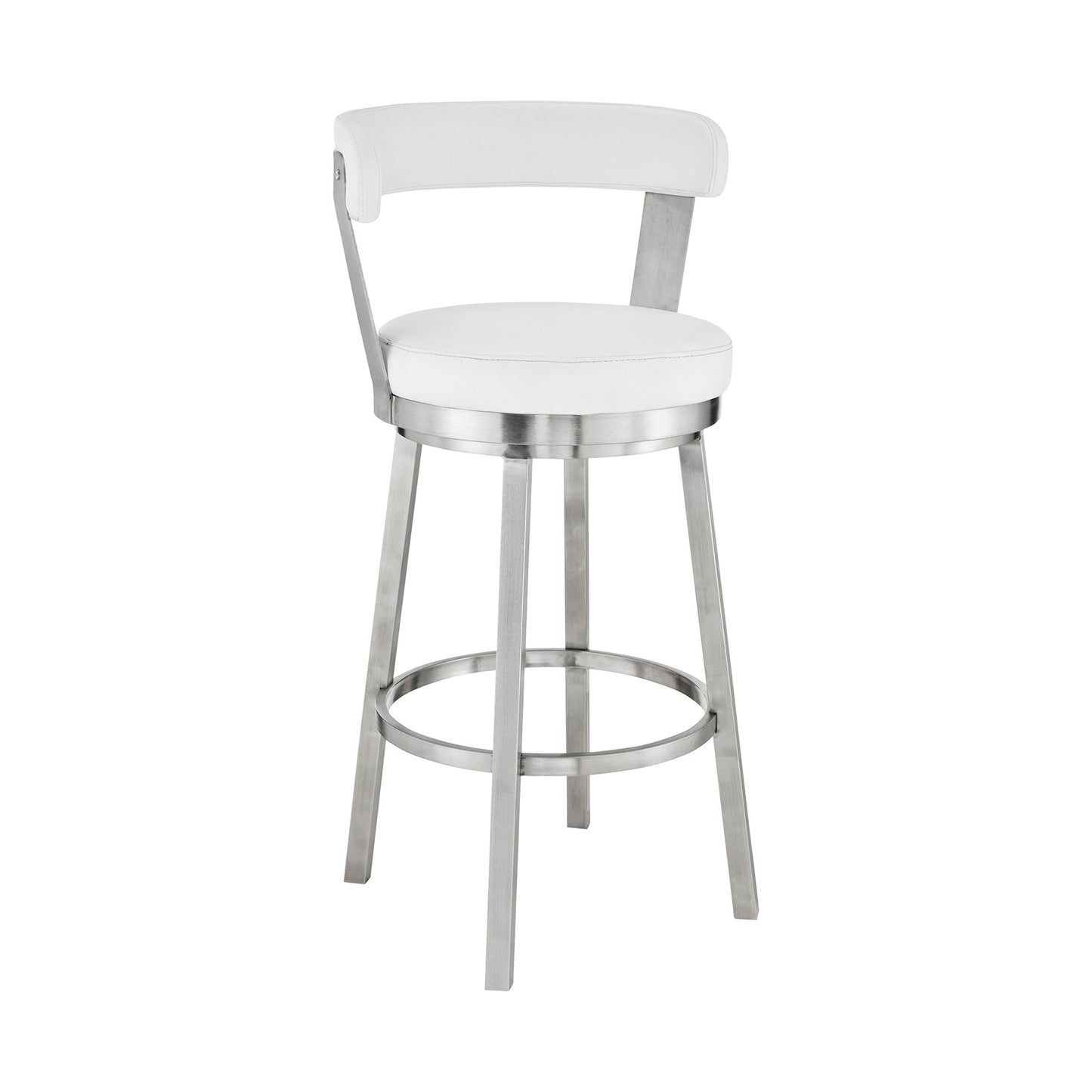 30" Chic White Faux Leather with Stainless Steel Finish Swivel Bar Stool By Homeroots | Bar Stools | Modishstore - 2