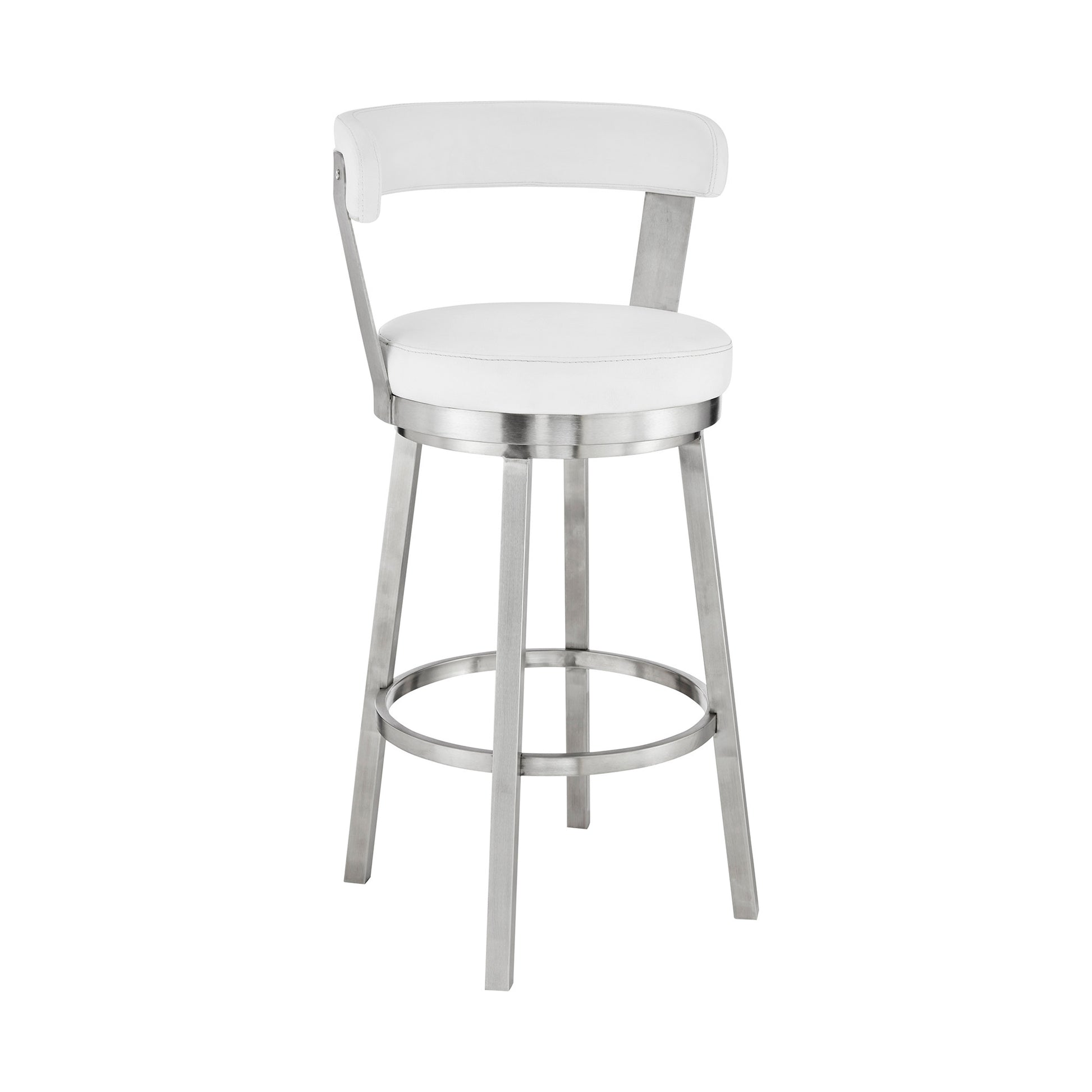 30" Chic White Faux Leather with Stainless Steel Finish Swivel Bar Stool By Homeroots | Bar Stools | Modishstore - 2