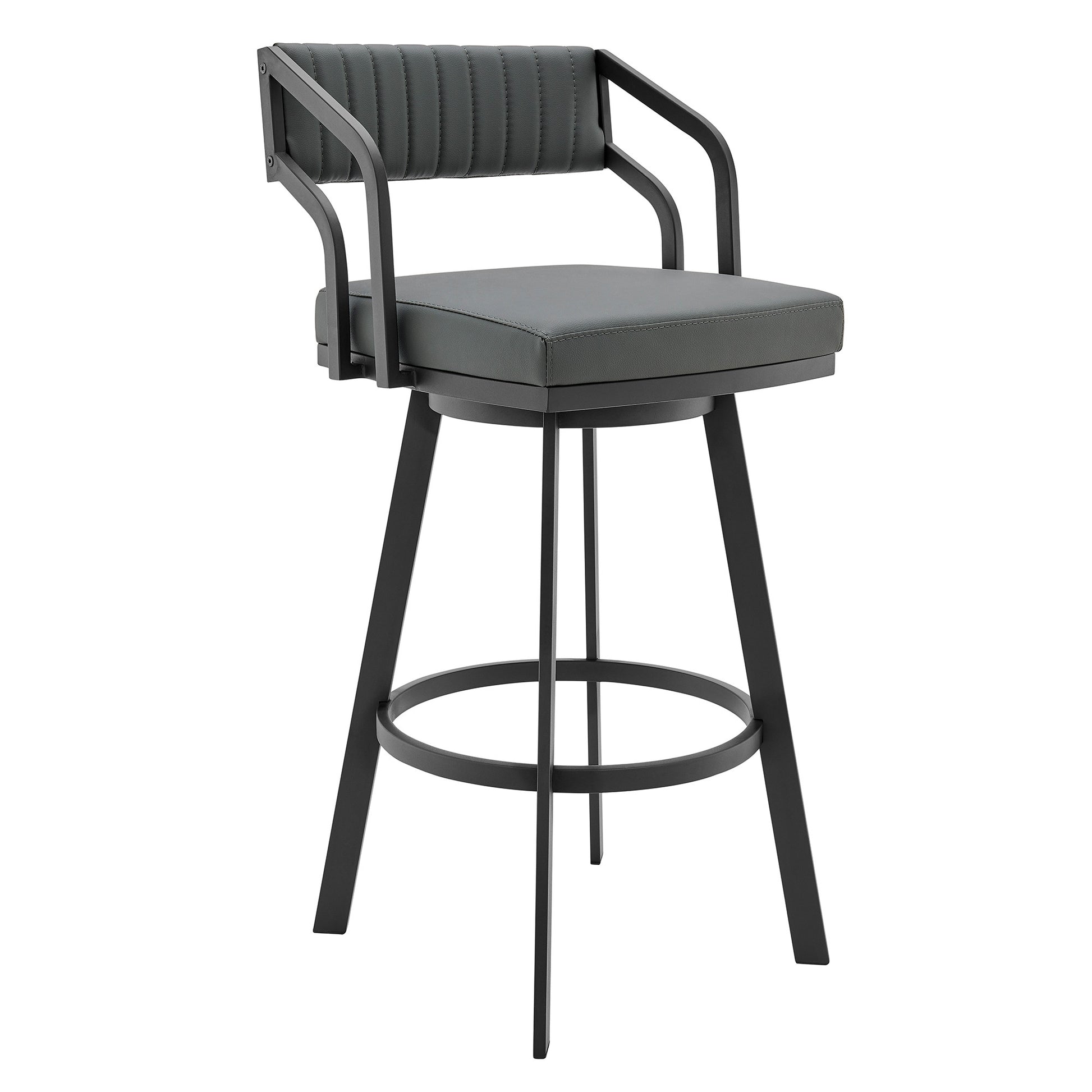 30" Timeless Slate Grey Faux Leather Silver Finish Swivel Counter Stool By Homeroots | Bar Stools | Modishstore - 2