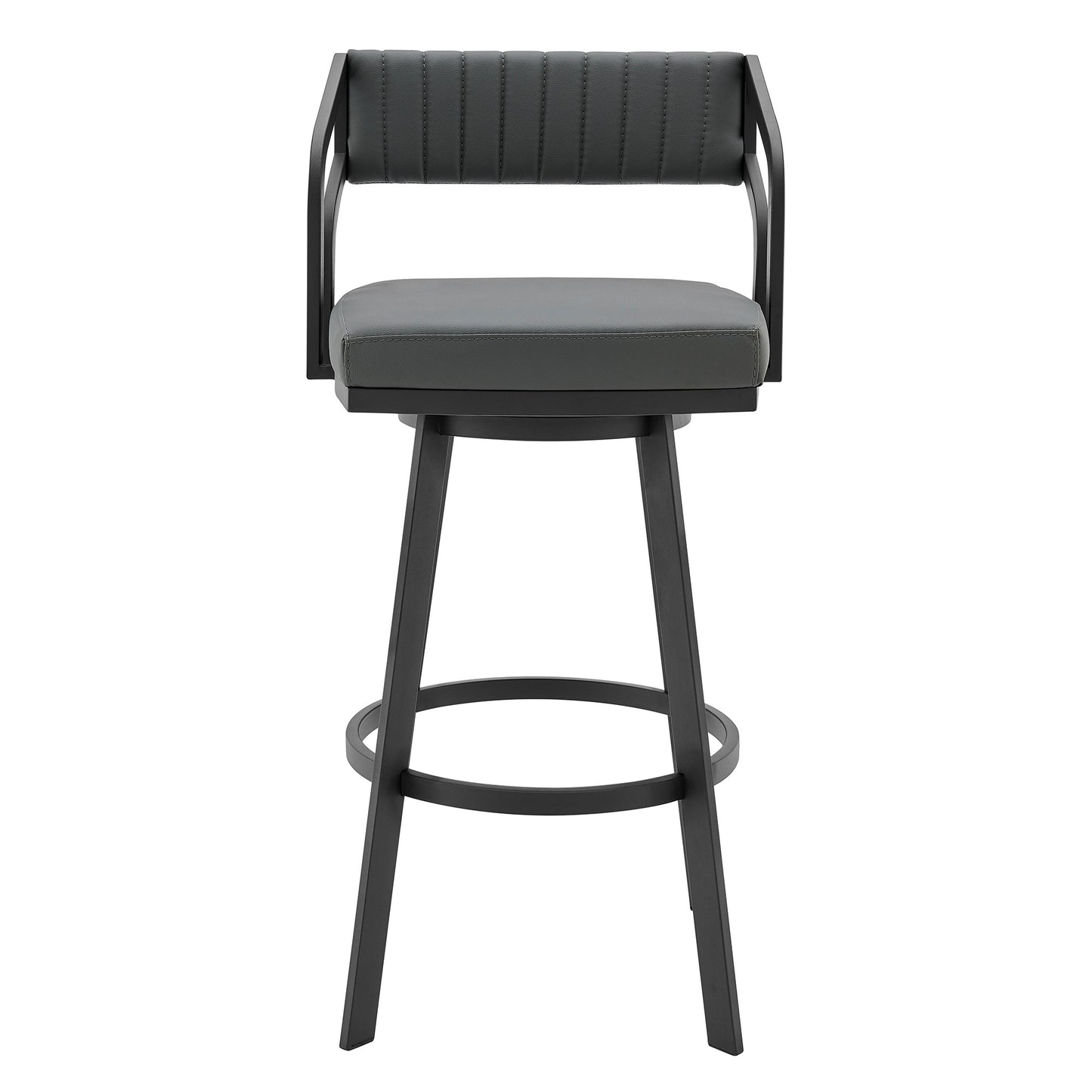 30" Timeless Slate Grey Faux Leather Silver Finish Swivel Counter Stool By Homeroots | Bar Stools | Modishstore - 3