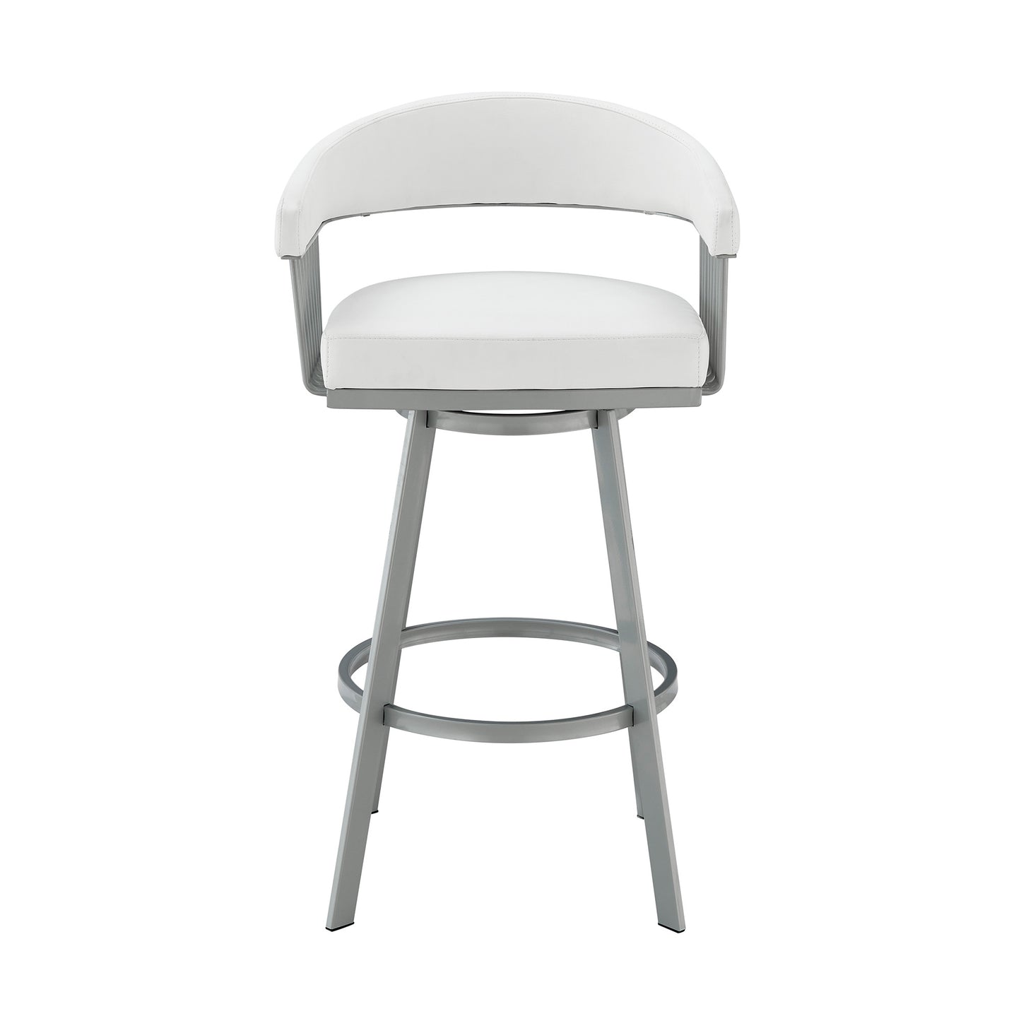 30" Mod White Faux Leather Silver Finish Swivel Bar Stool By Homeroots | Bar Stools | Modishstore - 3