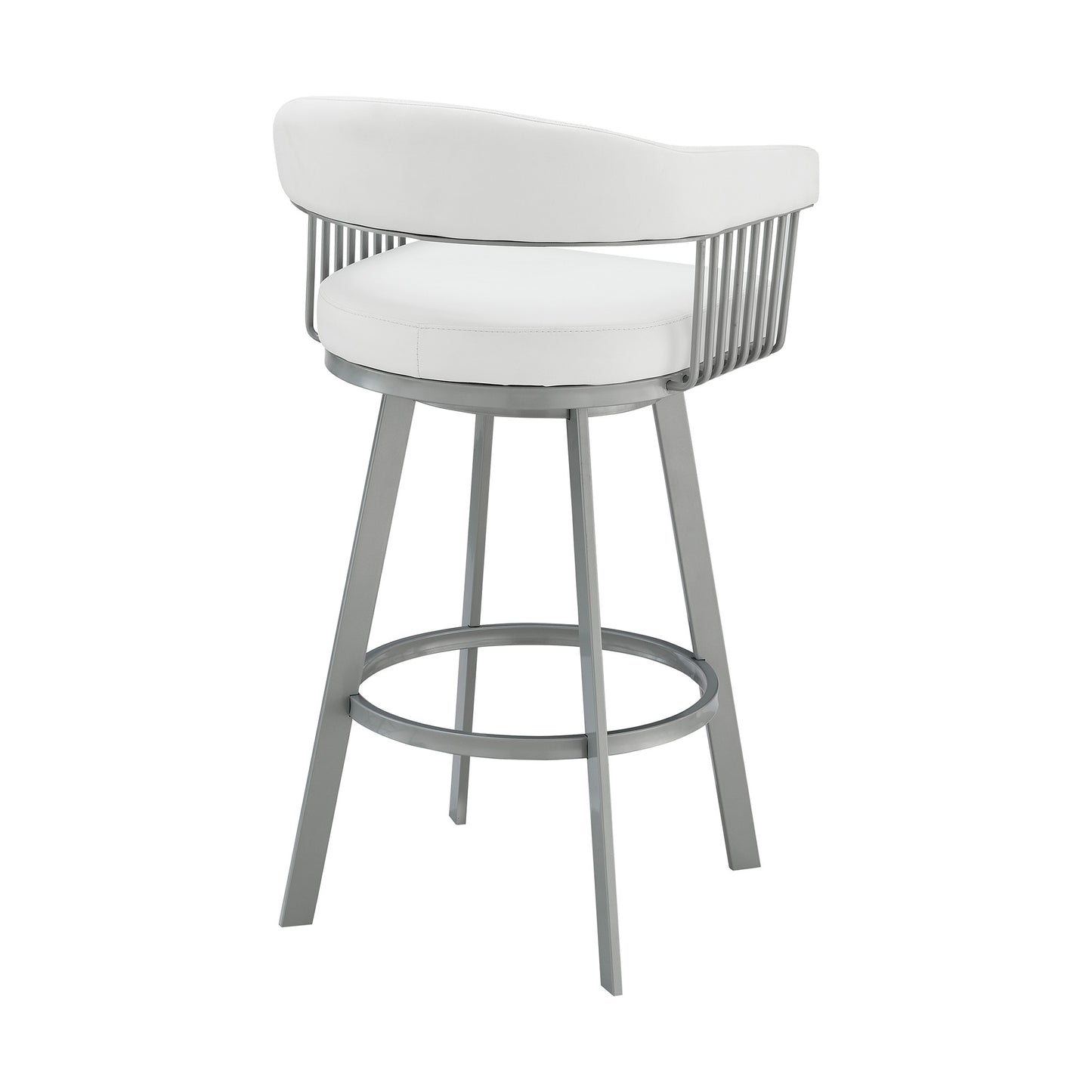 30" Mod White Faux Leather Silver Finish Swivel Bar Stool By Homeroots | Bar Stools | Modishstore - 5