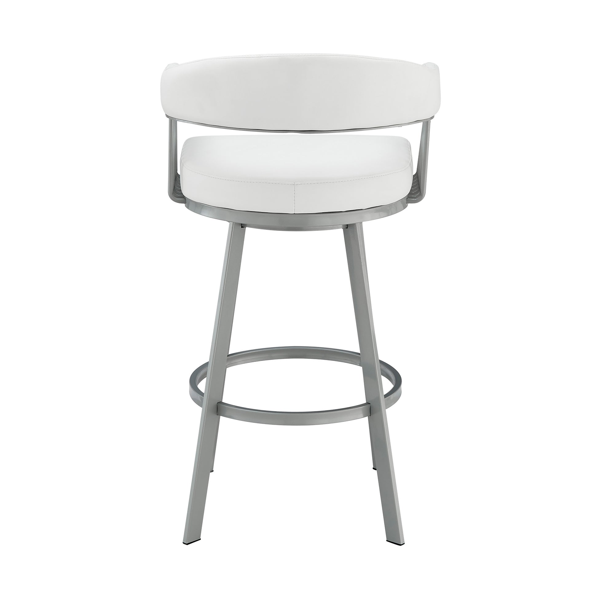 30" Mod White Faux Leather Silver Finish Swivel Bar Stool By Homeroots | Bar Stools | Modishstore - 6