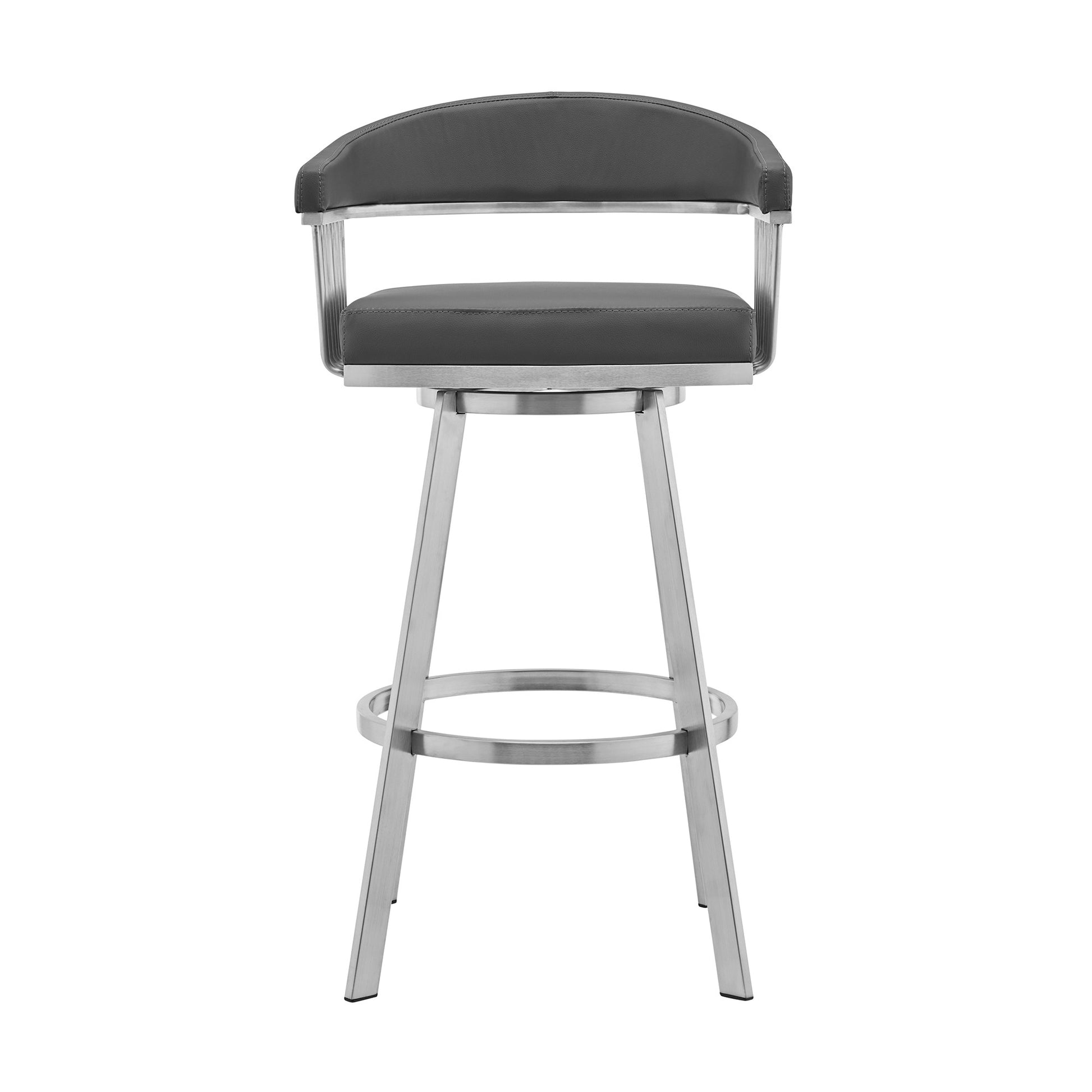 26" Mod Grey Faux Leather Brushed Silver Finish Swivel Bar Stool By Homeroots | Bar Stools | Modishstore - 3