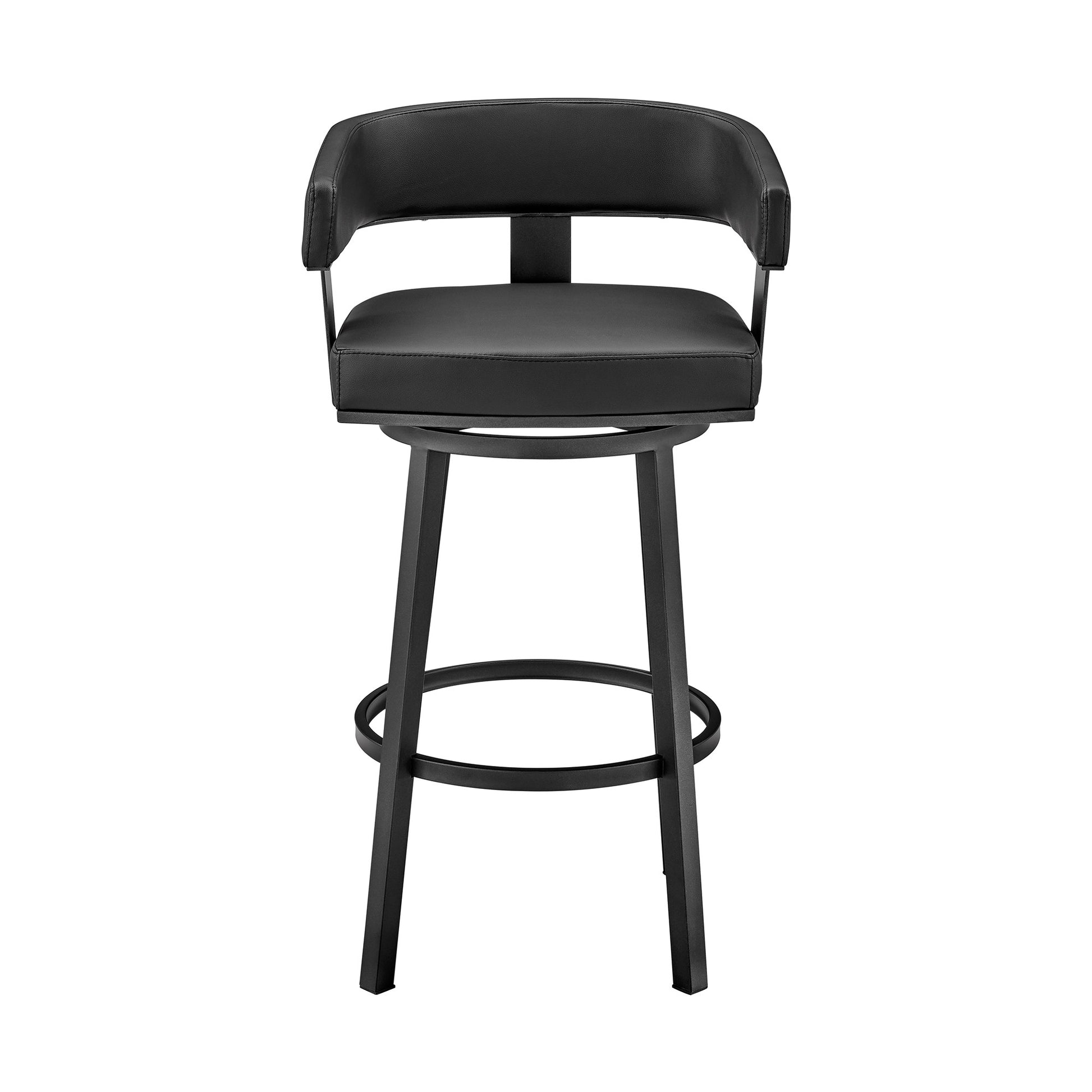 38" Black Faux Leather And Iron Swivel Low Back Bar Height Chair By Homeroots | Bar Stools | Modishstore - 2