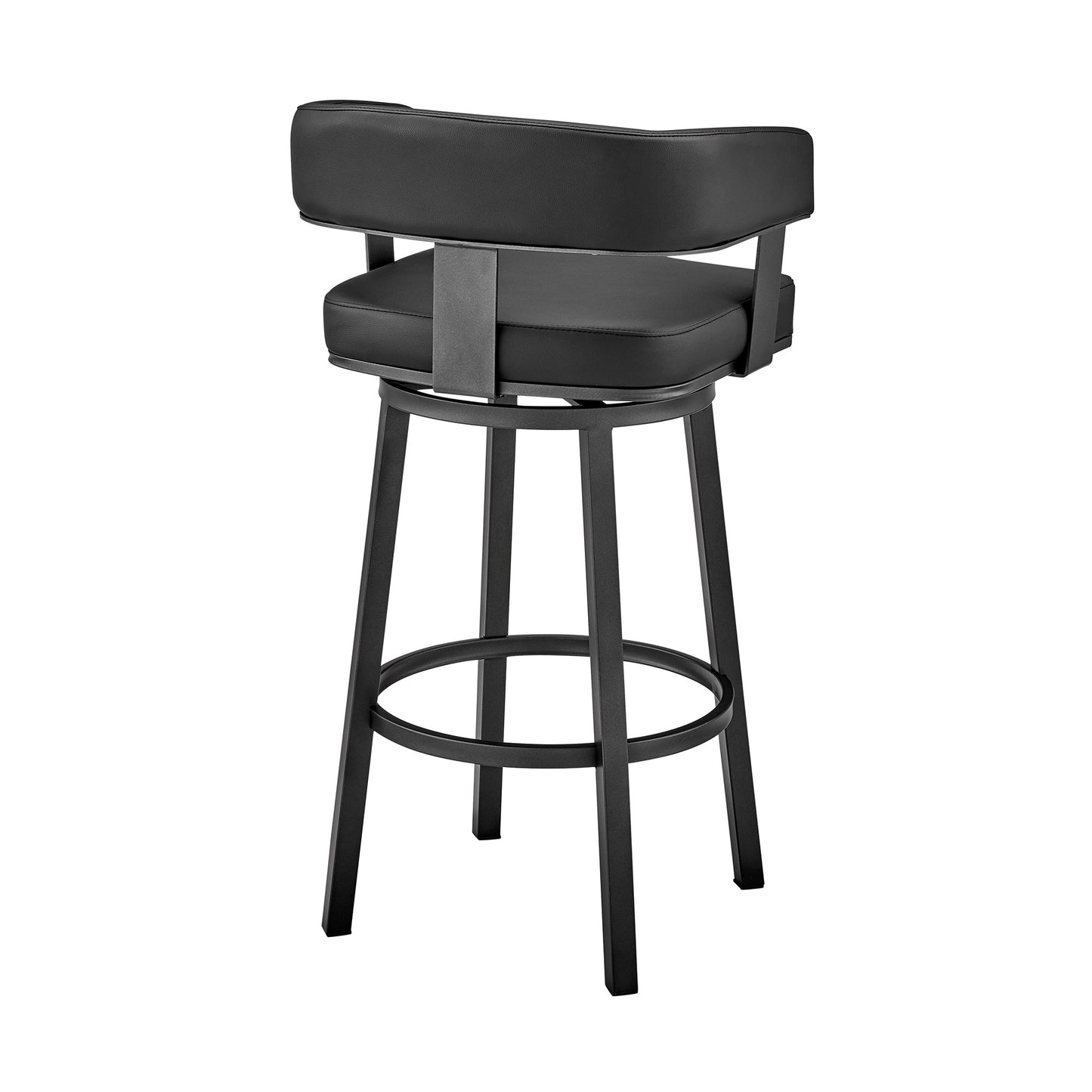 38" Black Faux Leather And Iron Swivel Low Back Bar Height Chair By Homeroots | Bar Stools | Modishstore - 4