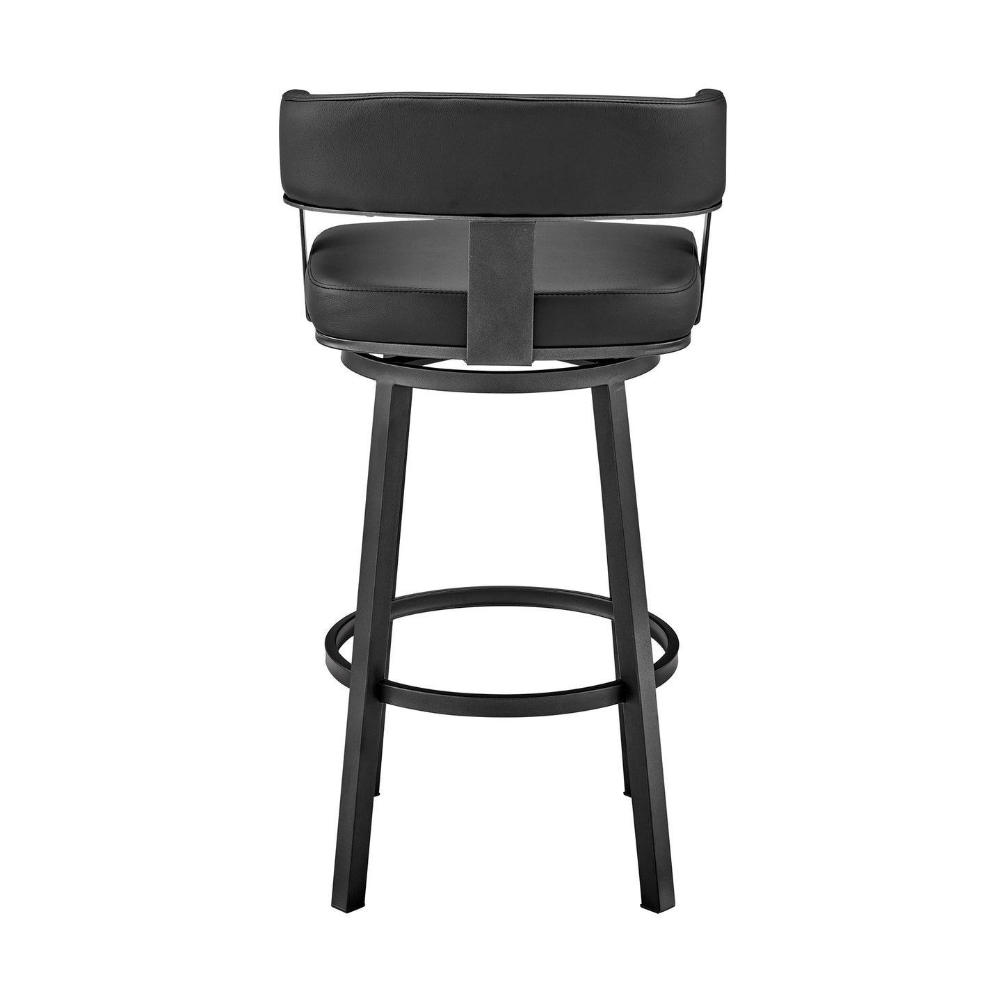 38" Black Faux Leather And Iron Swivel Low Back Bar Height Chair By Homeroots | Bar Stools | Modishstore - 5