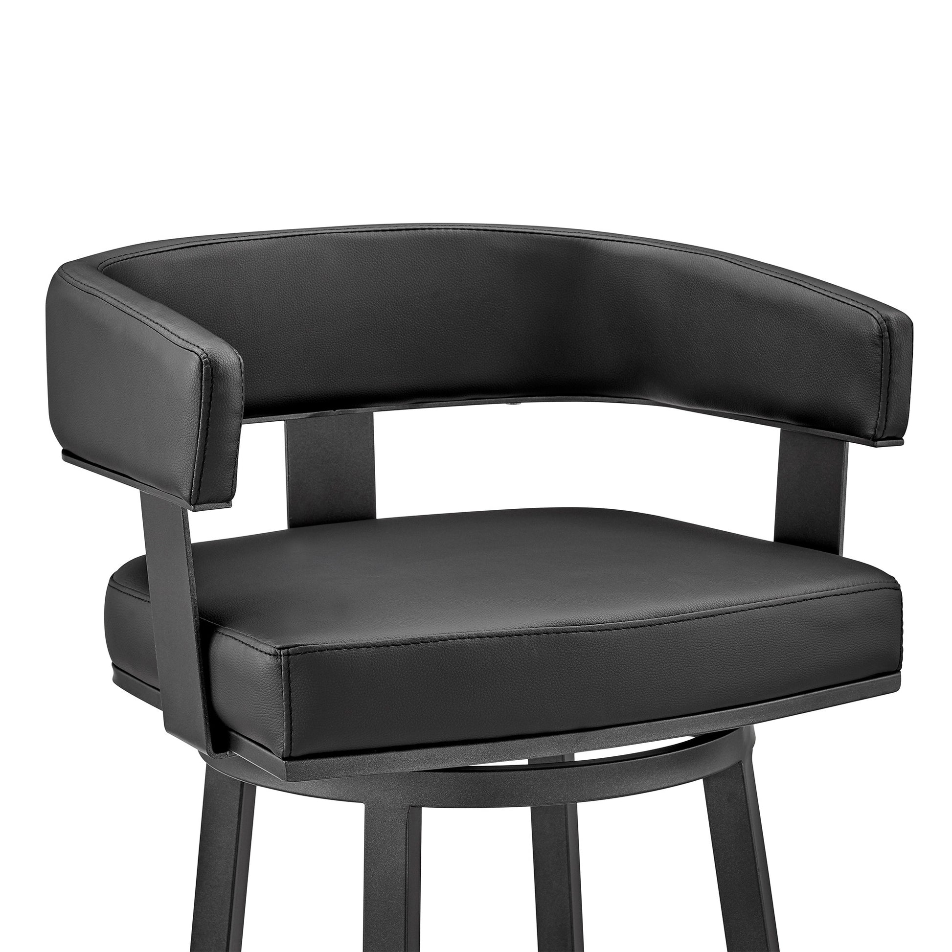 38" Black Faux Leather And Iron Swivel Low Back Bar Height Chair By Homeroots | Bar Stools | Modishstore - 7