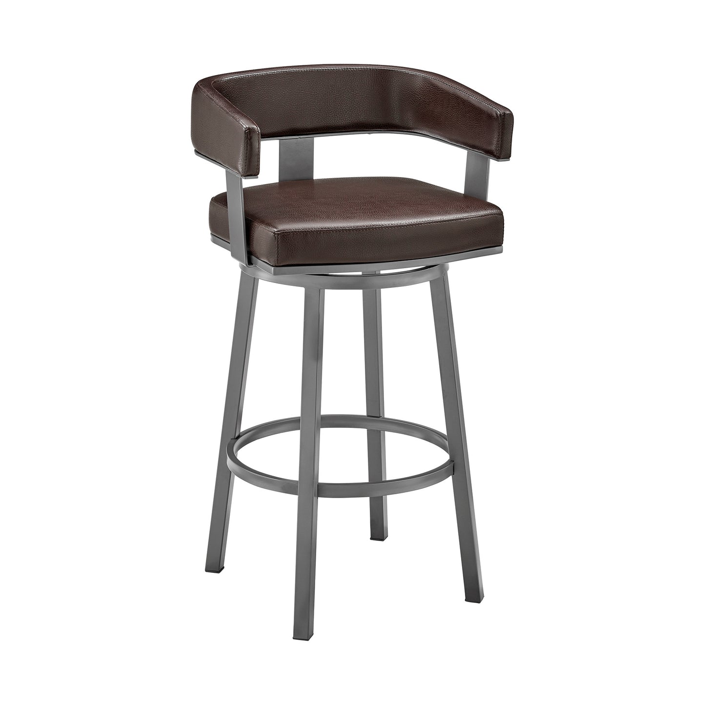 34" Chocolate Faux Leather And Iron Swivel Low Back Counter Height Bar Chair By Homeroots | Bar Stools | Modishstore