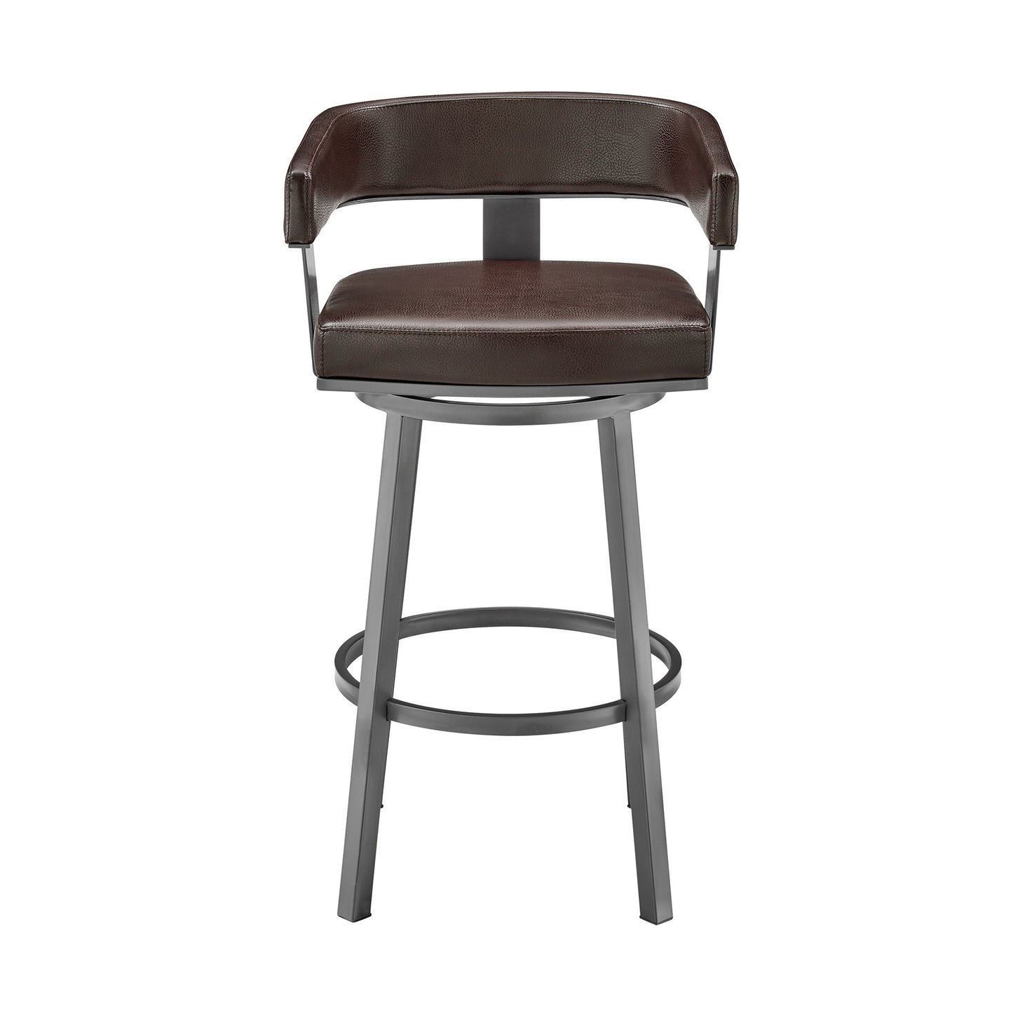 34" Chocolate Faux Leather And Iron Swivel Low Back Counter Height Bar Chair By Homeroots | Bar Stools | Modishstore - 2