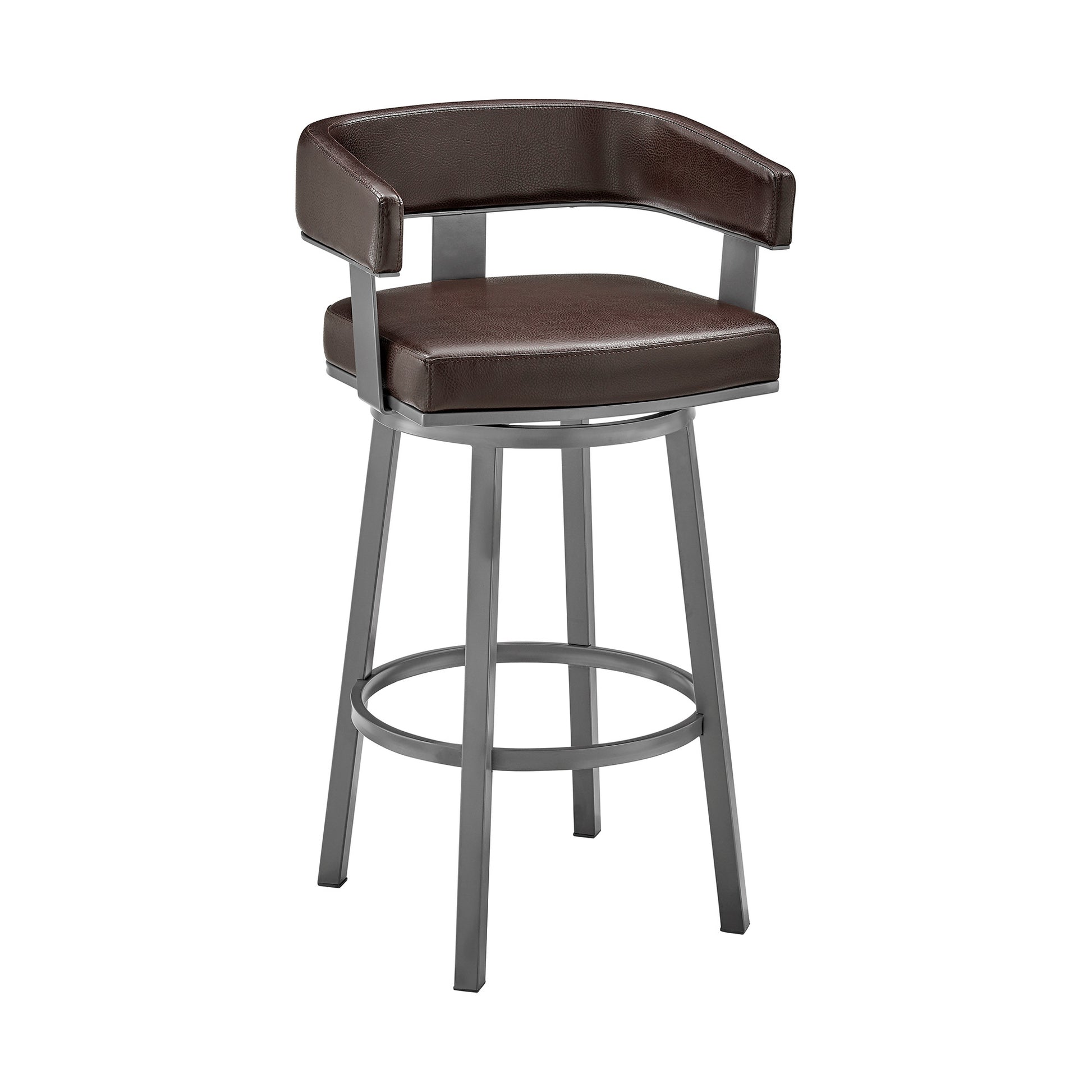 38" Chocolate Faux Leather And Iron Swivel Low Back Bar Height Chair By Homeroots | Bar Stools | Modishstore