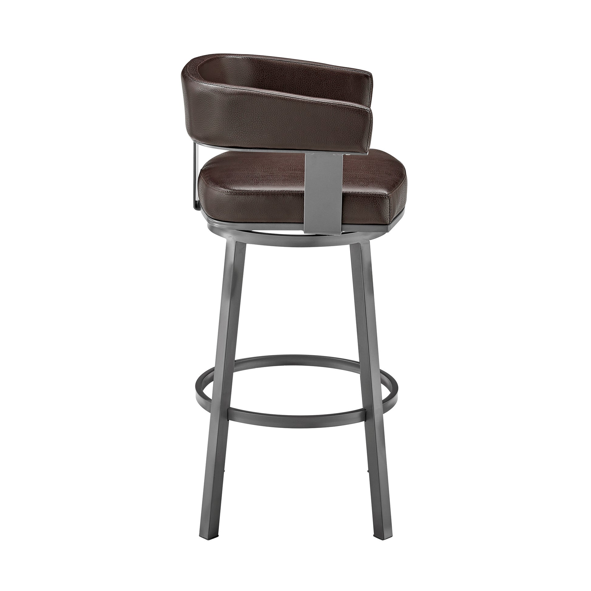 38" Chocolate Faux Leather And Iron Swivel Low Back Bar Height Chair By Homeroots | Bar Stools | Modishstore - 3