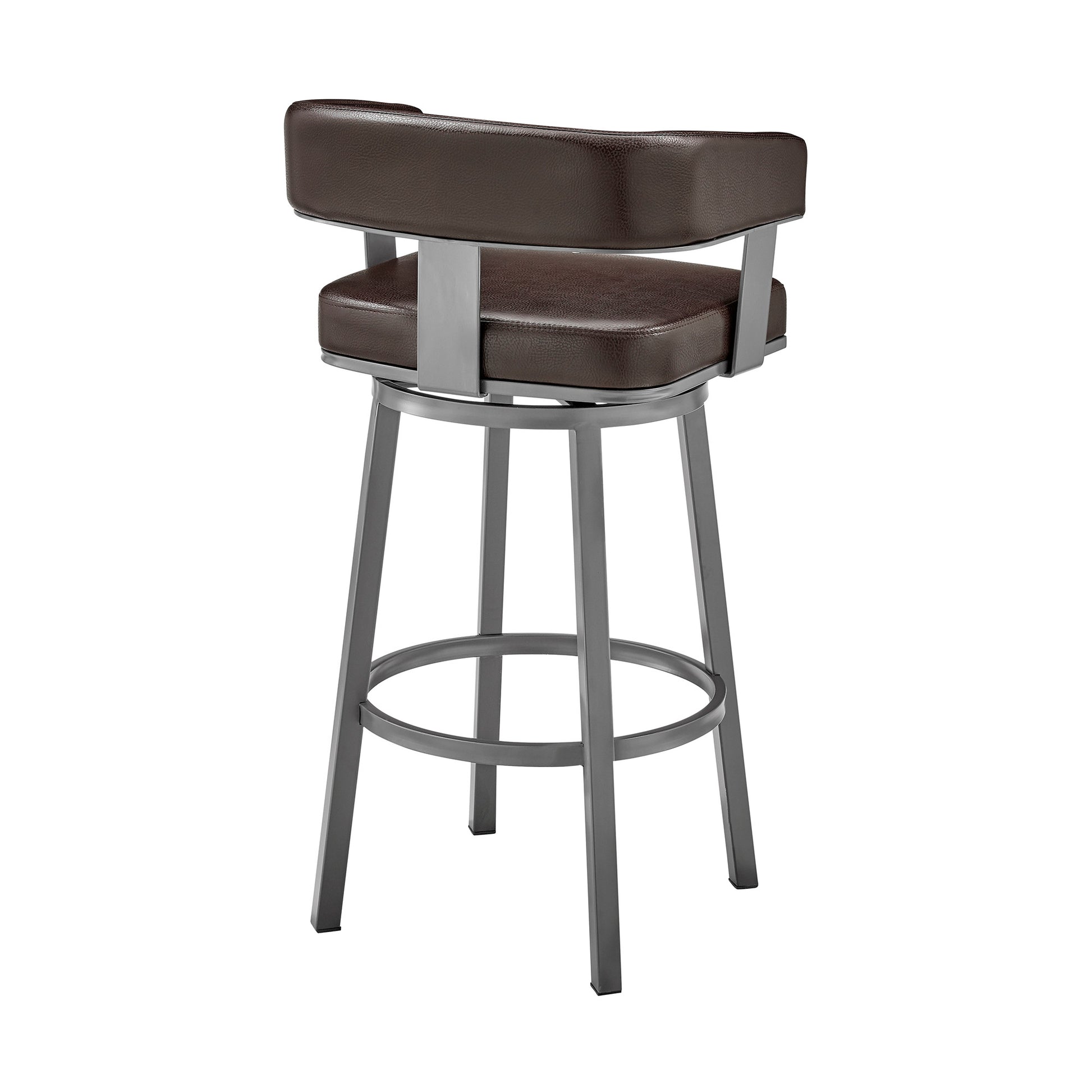 38" Chocolate Faux Leather And Iron Swivel Low Back Bar Height Chair By Homeroots | Bar Stools | Modishstore - 4