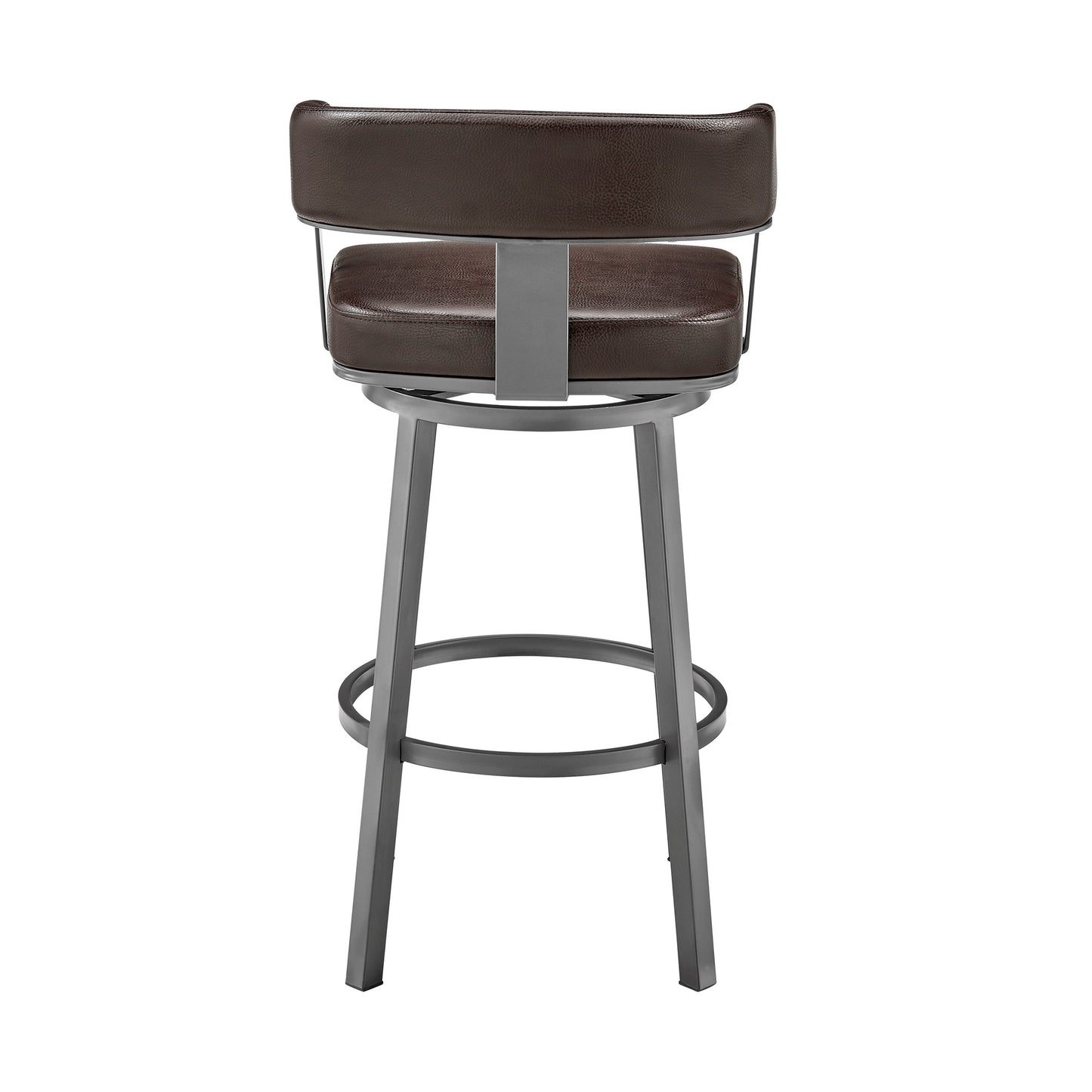 38" Chocolate Faux Leather And Iron Swivel Low Back Bar Height Chair By Homeroots | Bar Stools | Modishstore - 5