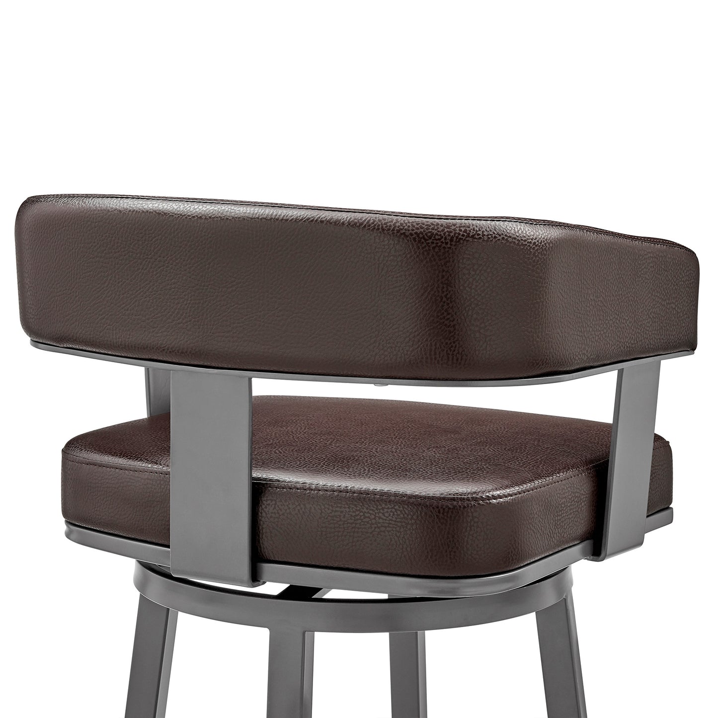 38" Chocolate Faux Leather And Iron Swivel Low Back Bar Height Chair By Homeroots | Bar Stools | Modishstore - 8