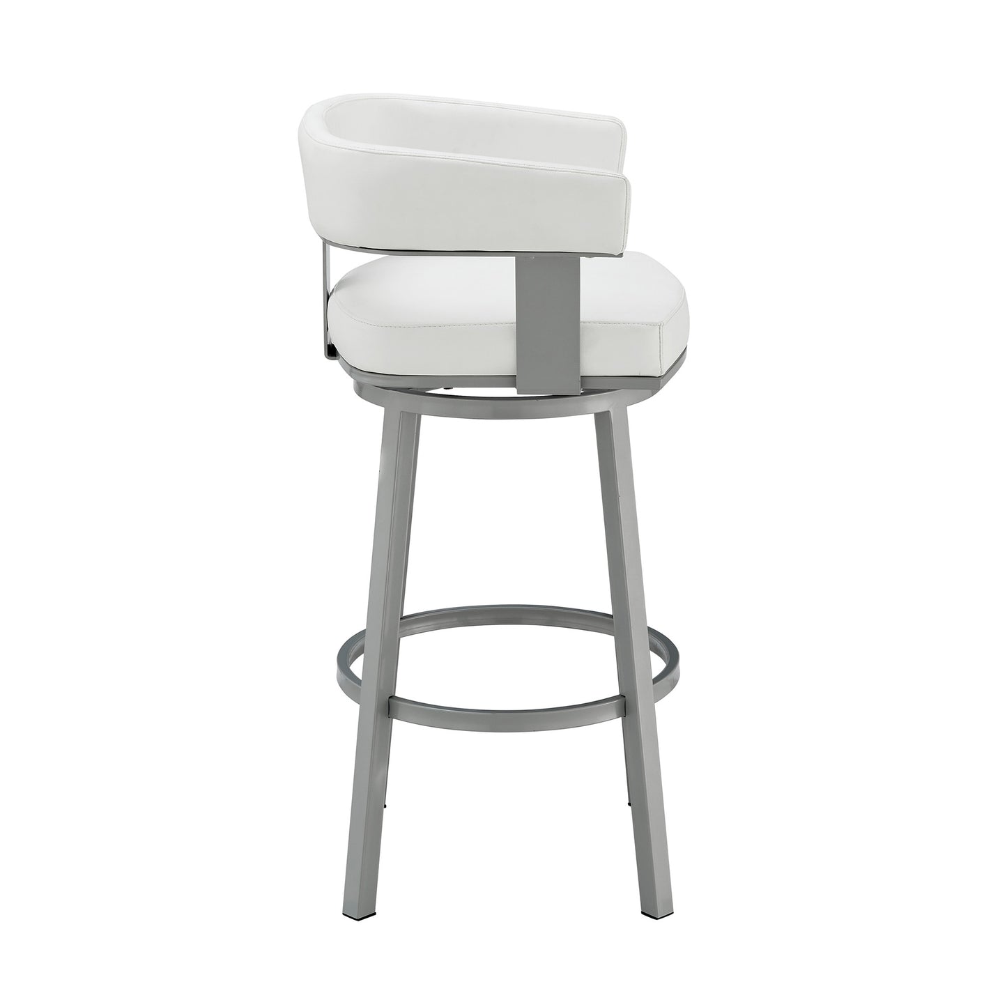 34" White Faux Leather And Iron Swivel Low Back Counter Height Bar Chair By Homeroots | Bar Stools | Modishstore - 4