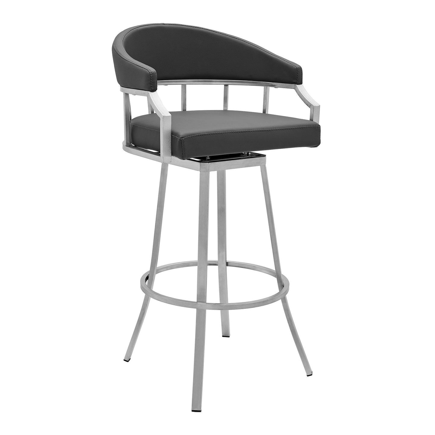 40" Gray Faux Leather And Iron Swivel Low Back Bar Height Chair By Homeroots | Bar Stools | Modishstore