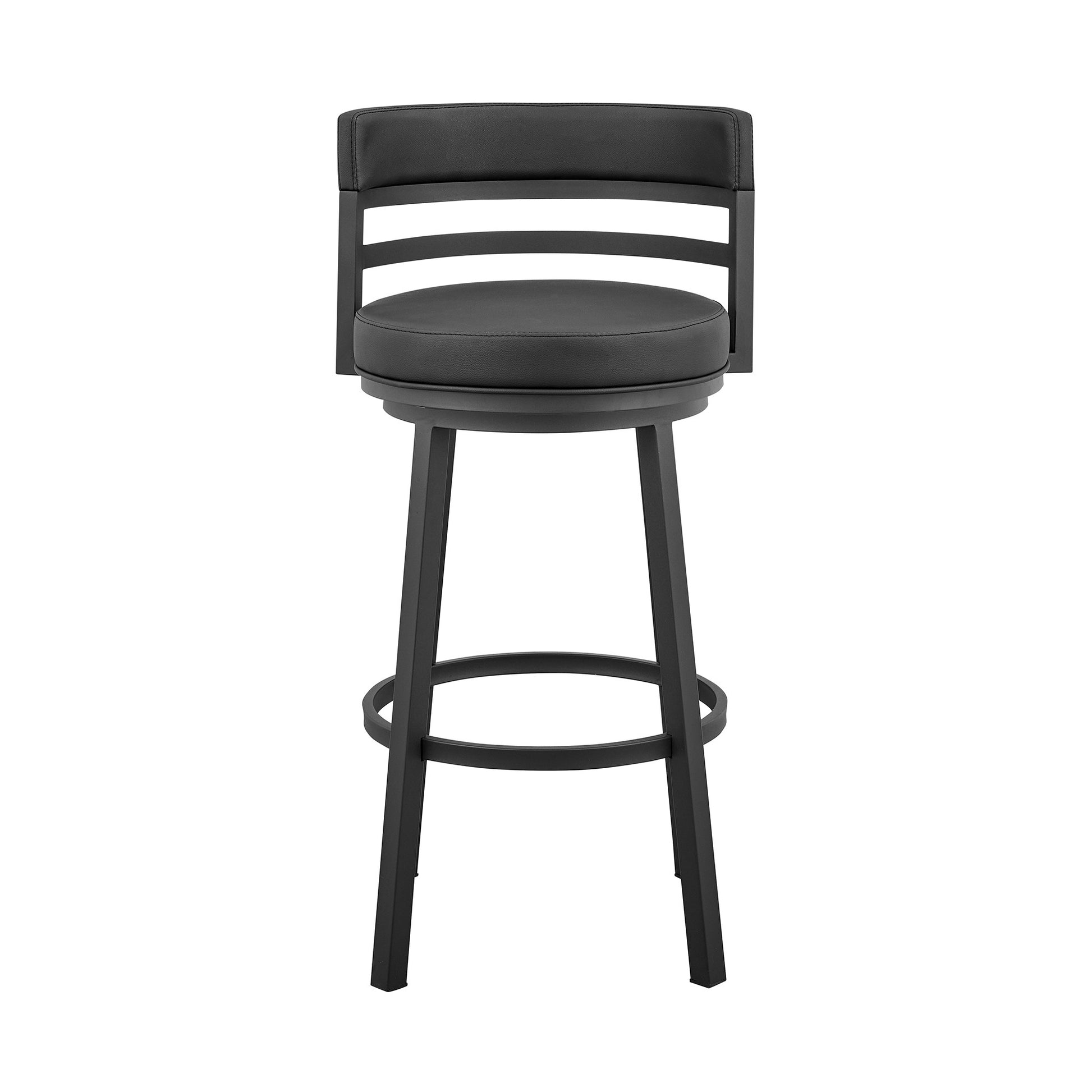 36" Black Faux Leather Counter Height Swivel Low Back Bar Chair By Homeroots | Bar Stools | Modishstore - 3