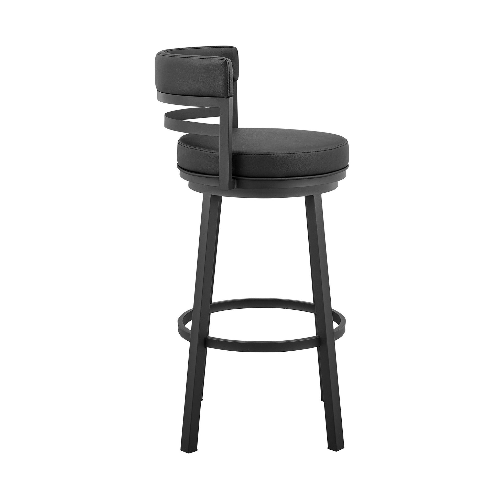 36" Black Faux Leather Counter Height Swivel Low Back Bar Chair By Homeroots | Bar Stools | Modishstore - 4