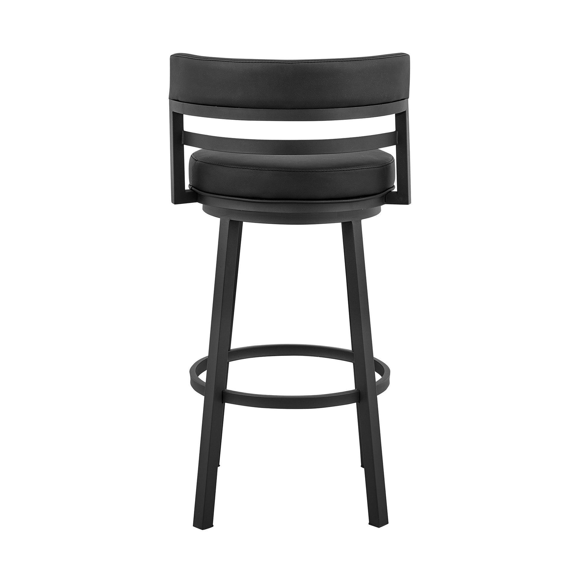 30" Black Faux Leather And Iron Swivel Low Back Bar Height Bar Chair With Footrest By Homeroots | Bar Stools | Modishstore - 6