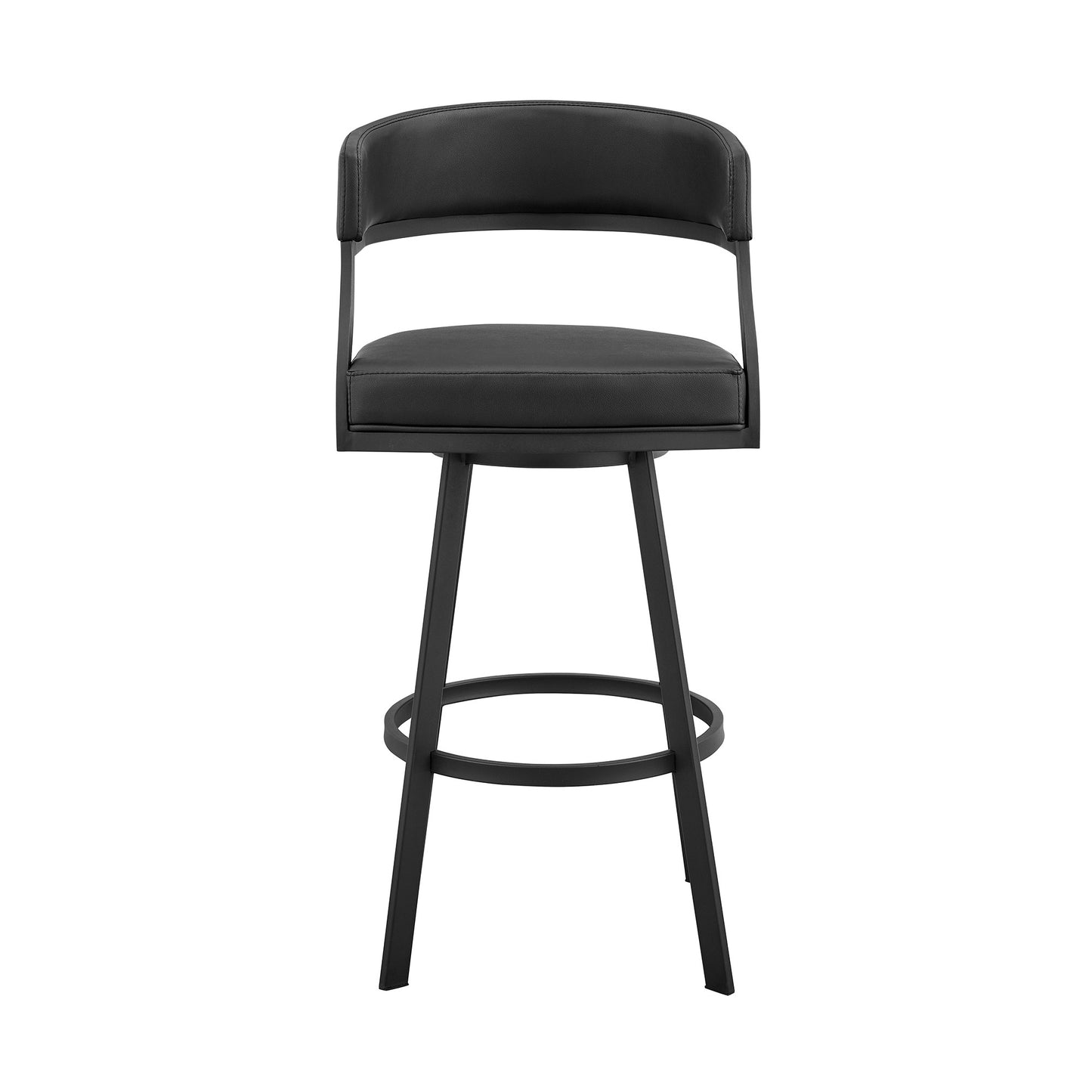 35" Black Faux Leather And Iron Swivel Low Back Counter Height Bar Chair By Homeroots | Bar Stools | Modishstore - 3