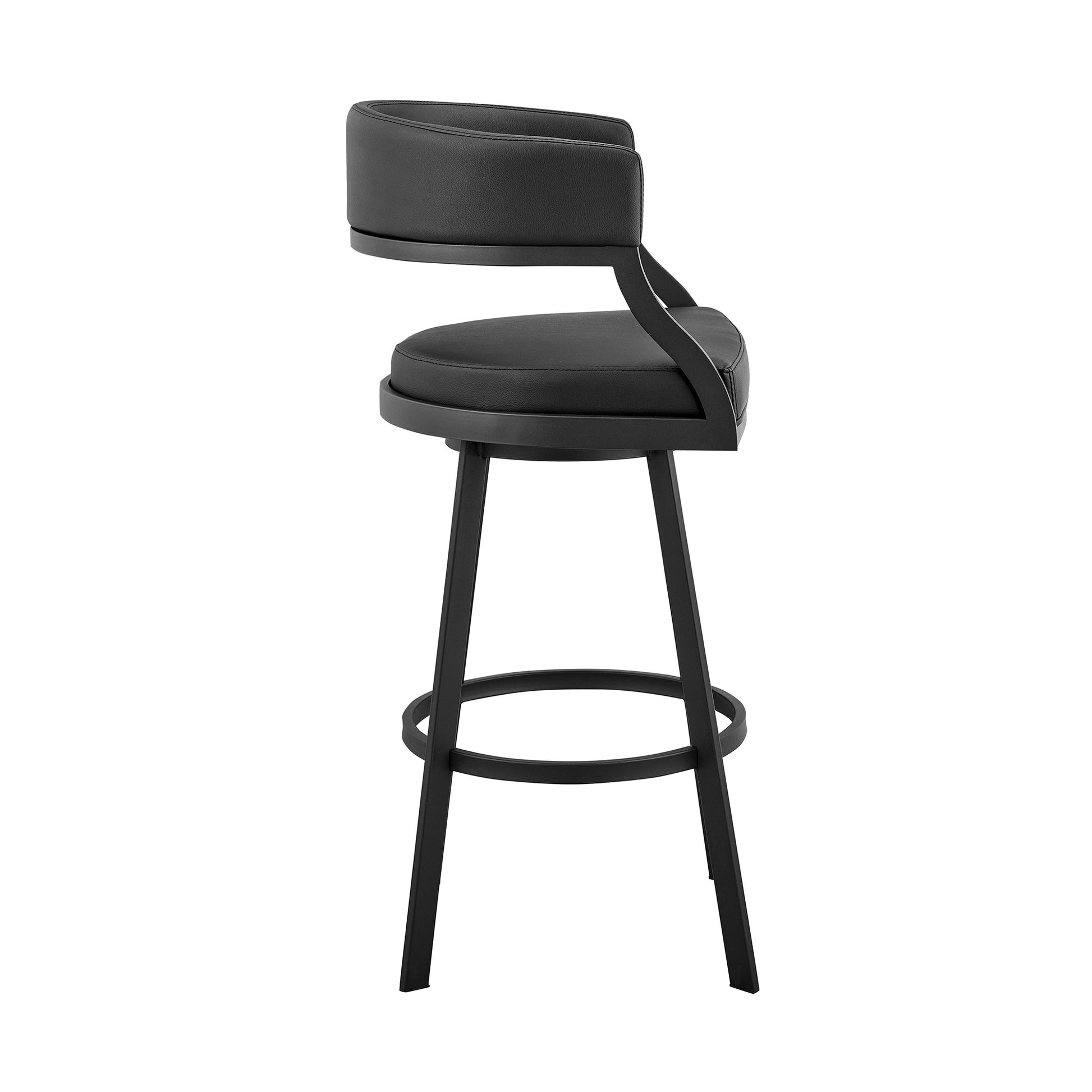 35" Black Faux Leather And Iron Swivel Low Back Counter Height Bar Chair By Homeroots | Bar Stools | Modishstore - 4