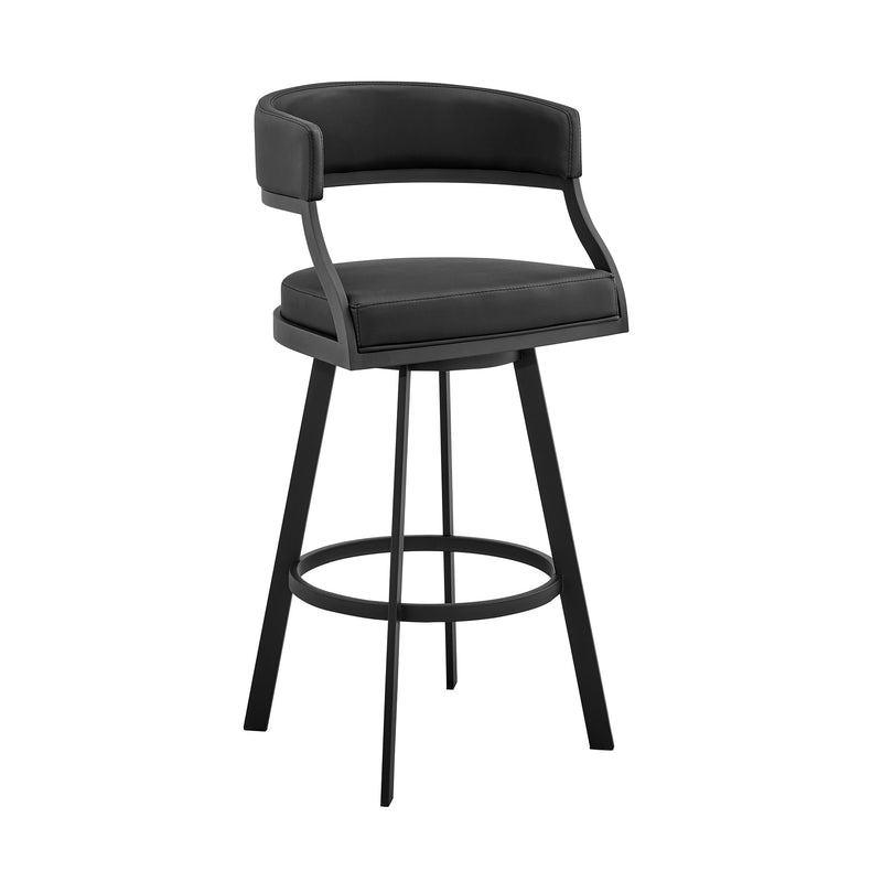 39" Black Faux Leather And Iron Swivel Low Back Bar Height Chair By Homeroots | Bar Stools | Modishstore