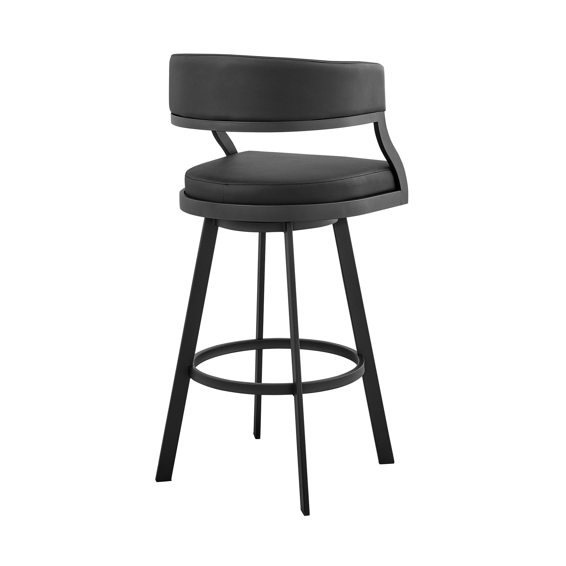 39" Black Faux Leather And Iron Swivel Low Back Bar Height Chair By Homeroots | Bar Stools | Modishstore - 4