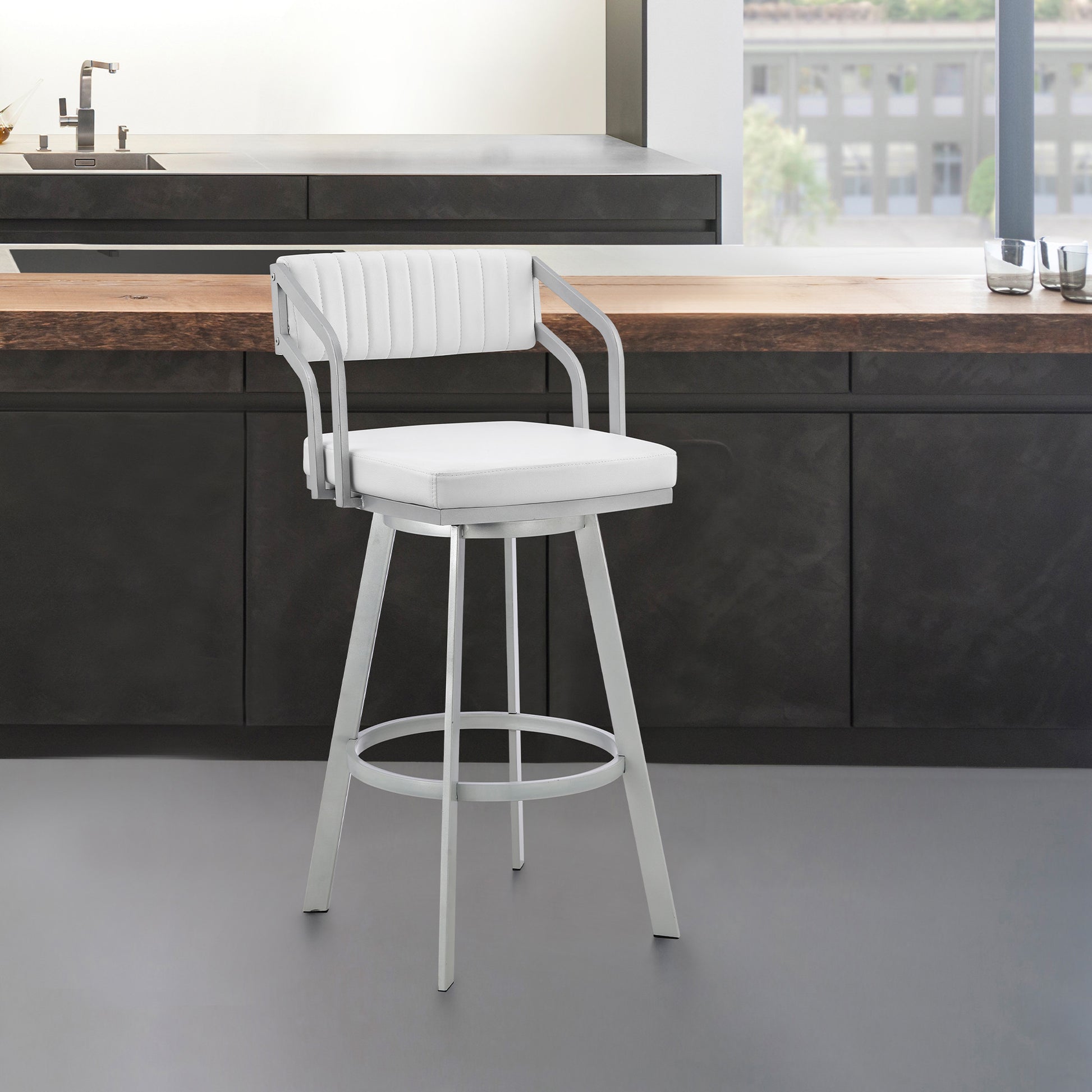 26" Timeless White Faux Leather Bar Stool By Homeroots | Bar Stools | Modishstore