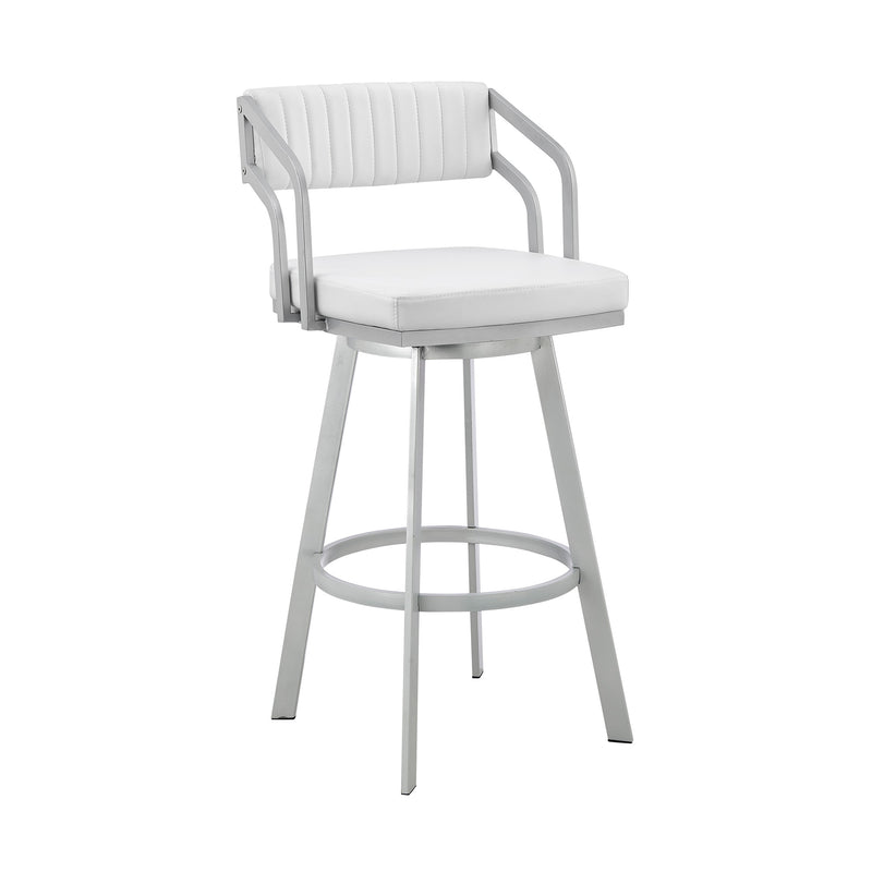 30" Timeless White Faux Leather Silver Finish Swivel Bar Stool By Homeroots | Bar Stools | Modishstore