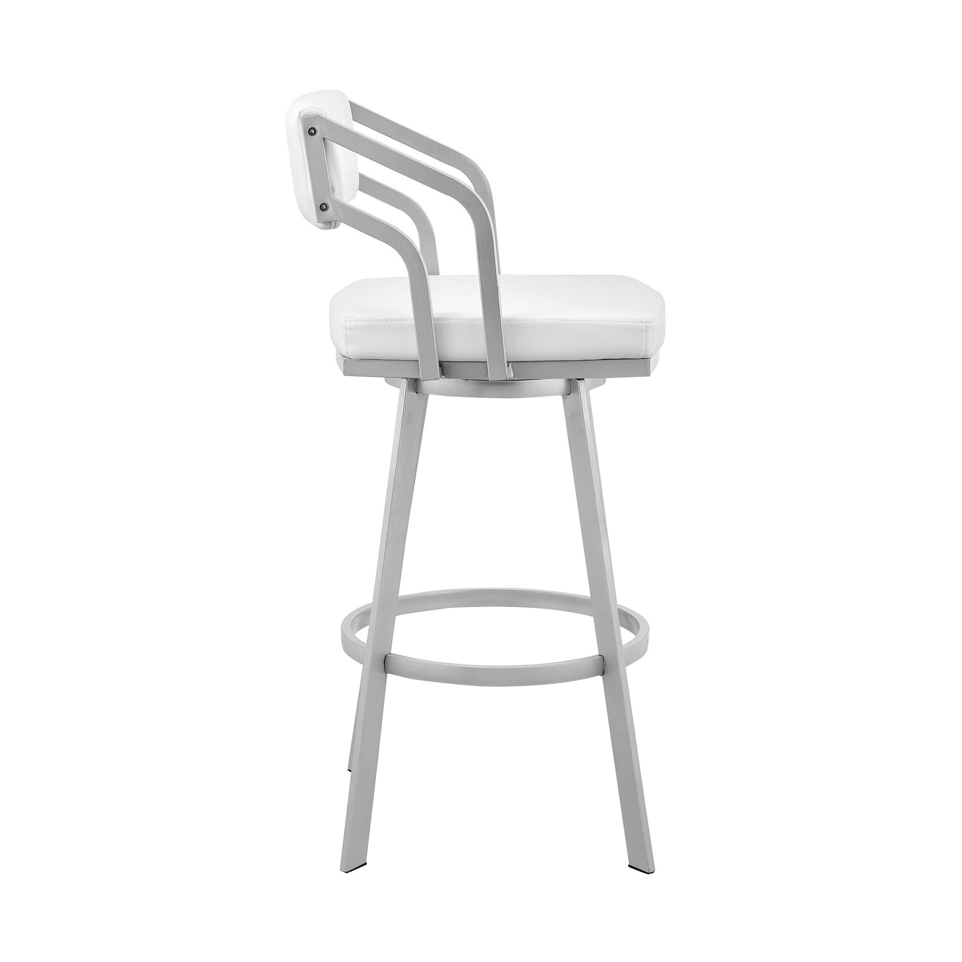 30" Timeless White Faux Leather Silver Finish Swivel Bar Stool By Homeroots | Bar Stools | Modishstore - 3