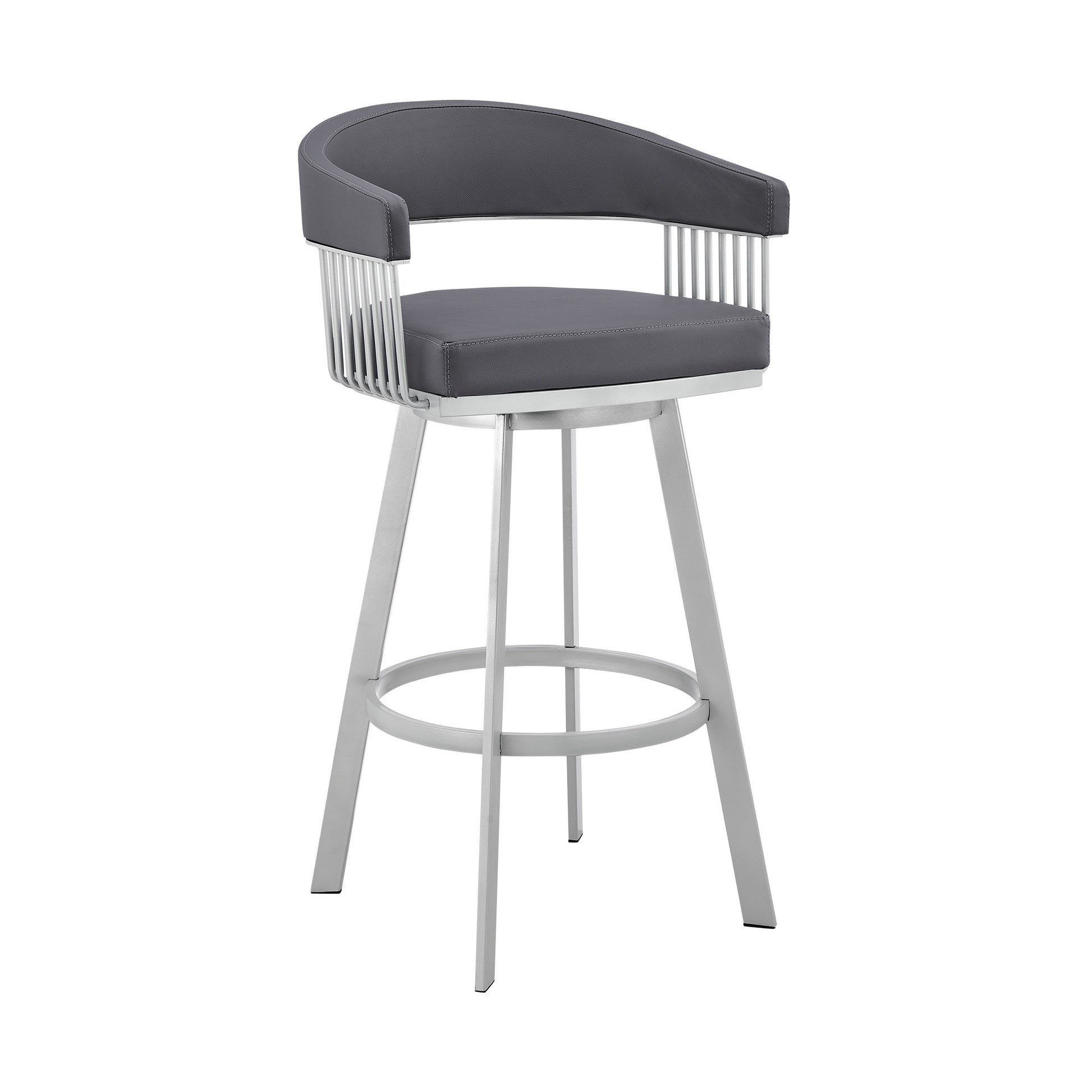 26" Mod Slate Grey Faux Leather Silver Finish Swivel Bar Stool By Homeroots | Bar Stools | Modishstore