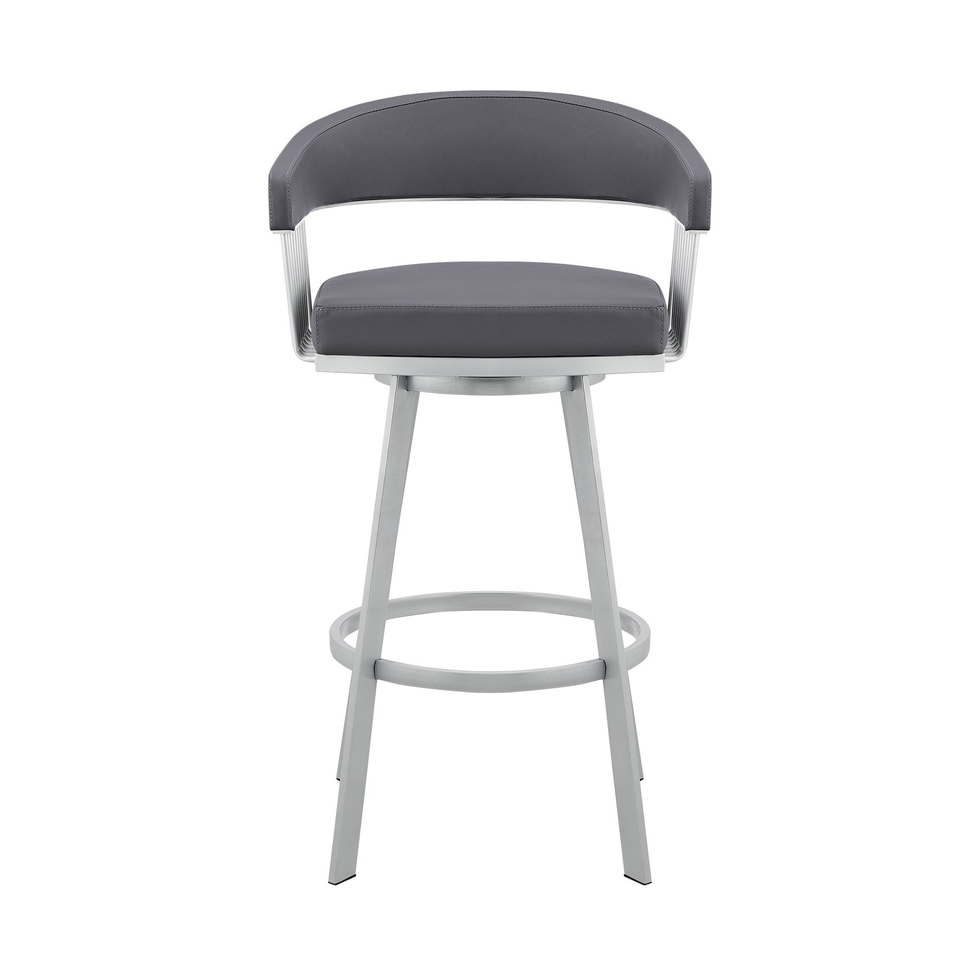 26" Mod Slate Grey Faux Leather Silver Finish Swivel Bar Stool By Homeroots | Bar Stools | Modishstore - 2