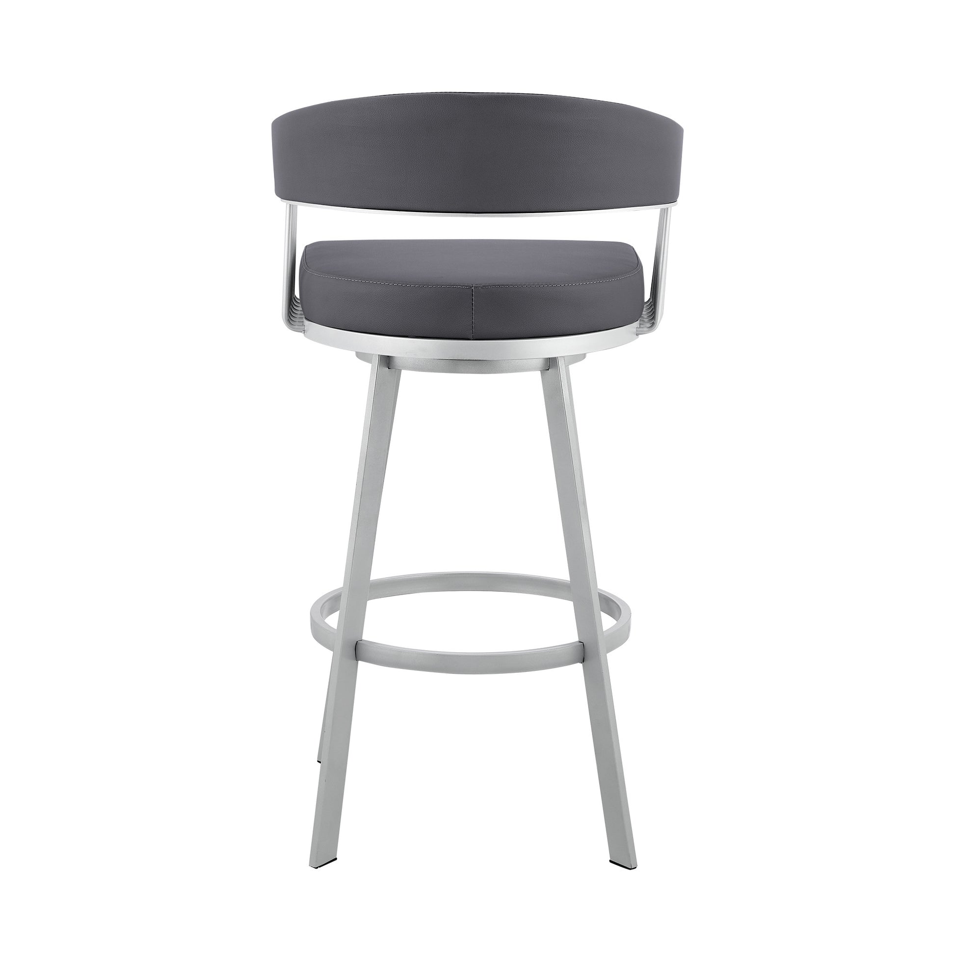 26" Mod Slate Grey Faux Leather Silver Finish Swivel Bar Stool By Homeroots | Bar Stools | Modishstore - 3